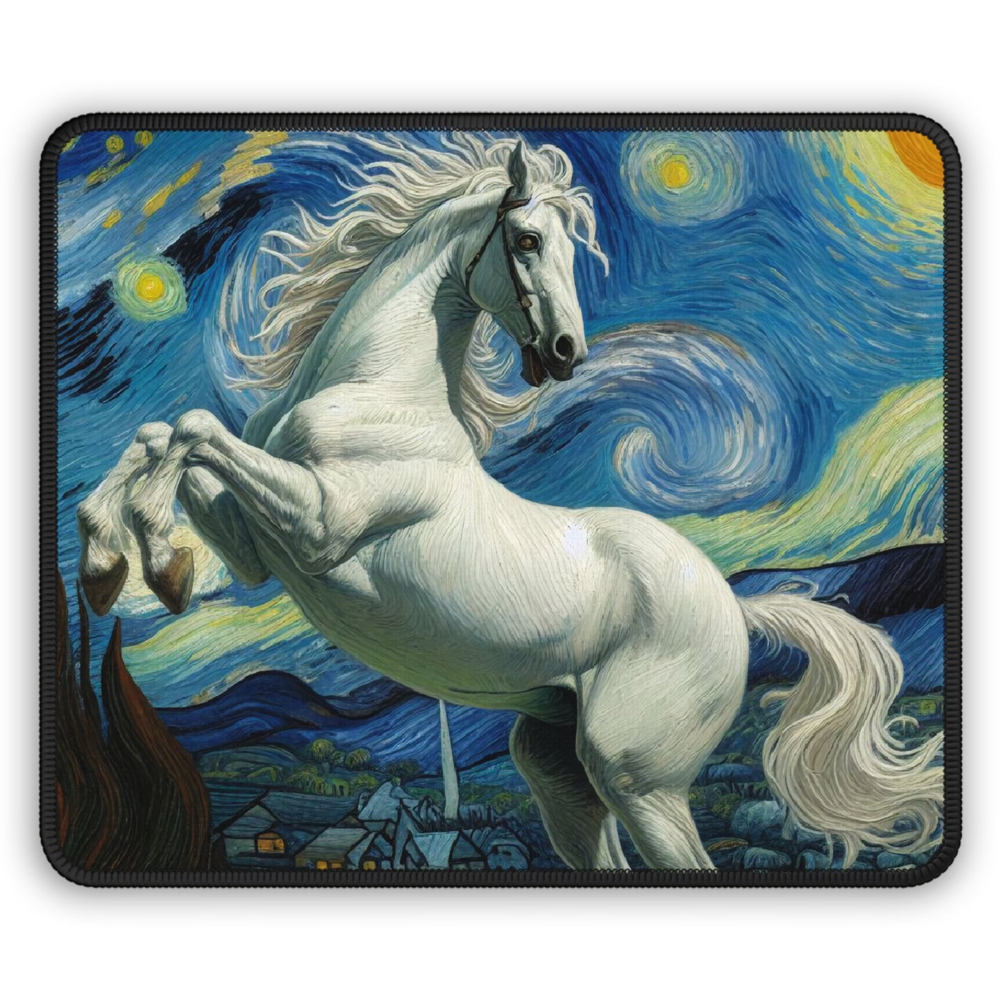 Majestic White Horse Night Sky Non-Slip Mouse Pad | Starry Night-Inspired Art | Enchanting Horse Lover Desk Mat Horse Gift Computer Mat