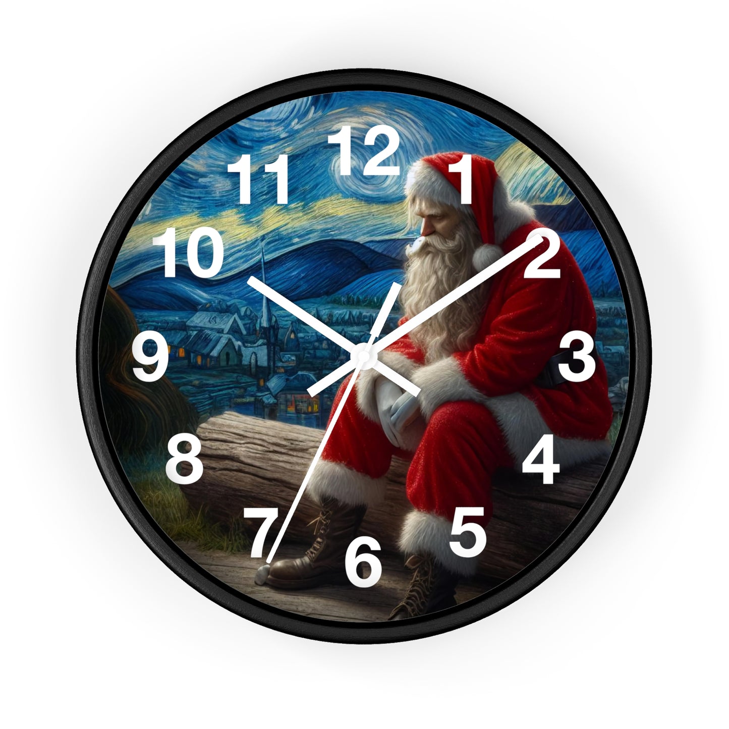 Santa Claus Night Sky Wall Clock | Battery Operated Starry Night-Inspired Holiday Art Perfect Christmas Gift Santa Lovers Festive Wall Decor
