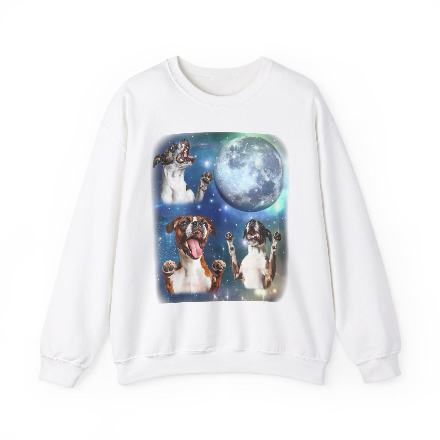 Boxer Howling at Moon Sweatshirt | Vintage Dog Lover Pullover Sweater | Funny Boxer Apparel Gift for Dog Lovers and Pet Enthusiasts