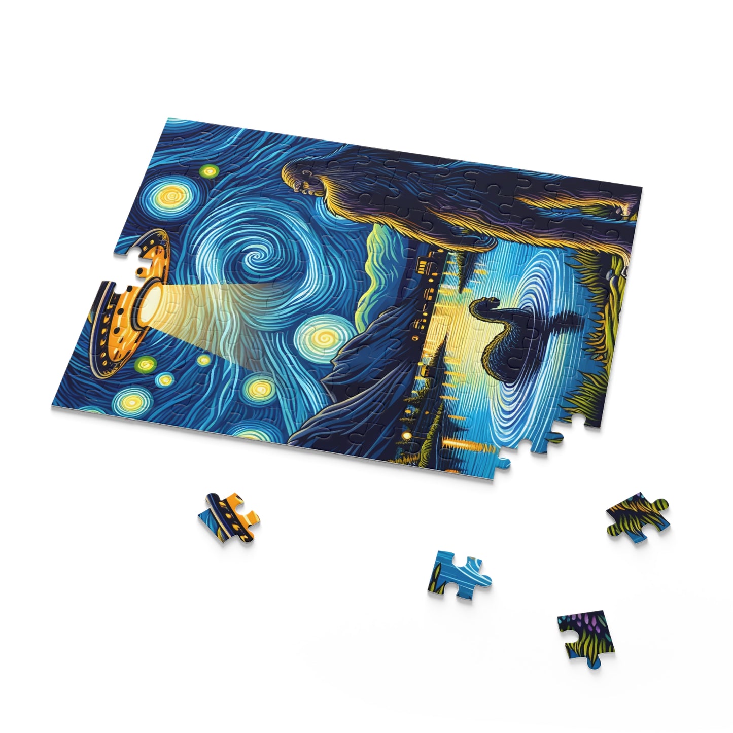 Bigfoot Alien Spaceship Jigsaw Puzzle 120-500 Pieces | Sasquatch Meets Extraterrestrial Art for UFO Lovers Bigfoot Fans Mythical Creature