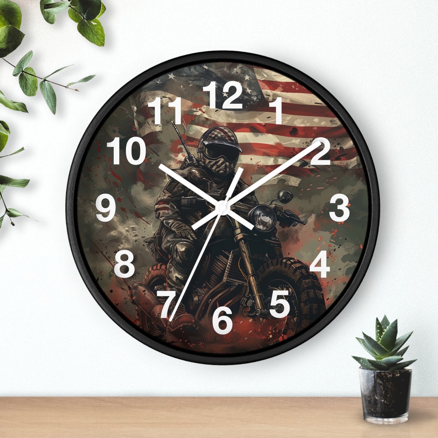 Rebel Patriot Motorcycle Rider Wall Clock | Grunge USA Biker Art | Battery Operated | Bold Americana Decor | Perfect Gift for Freedom Riders