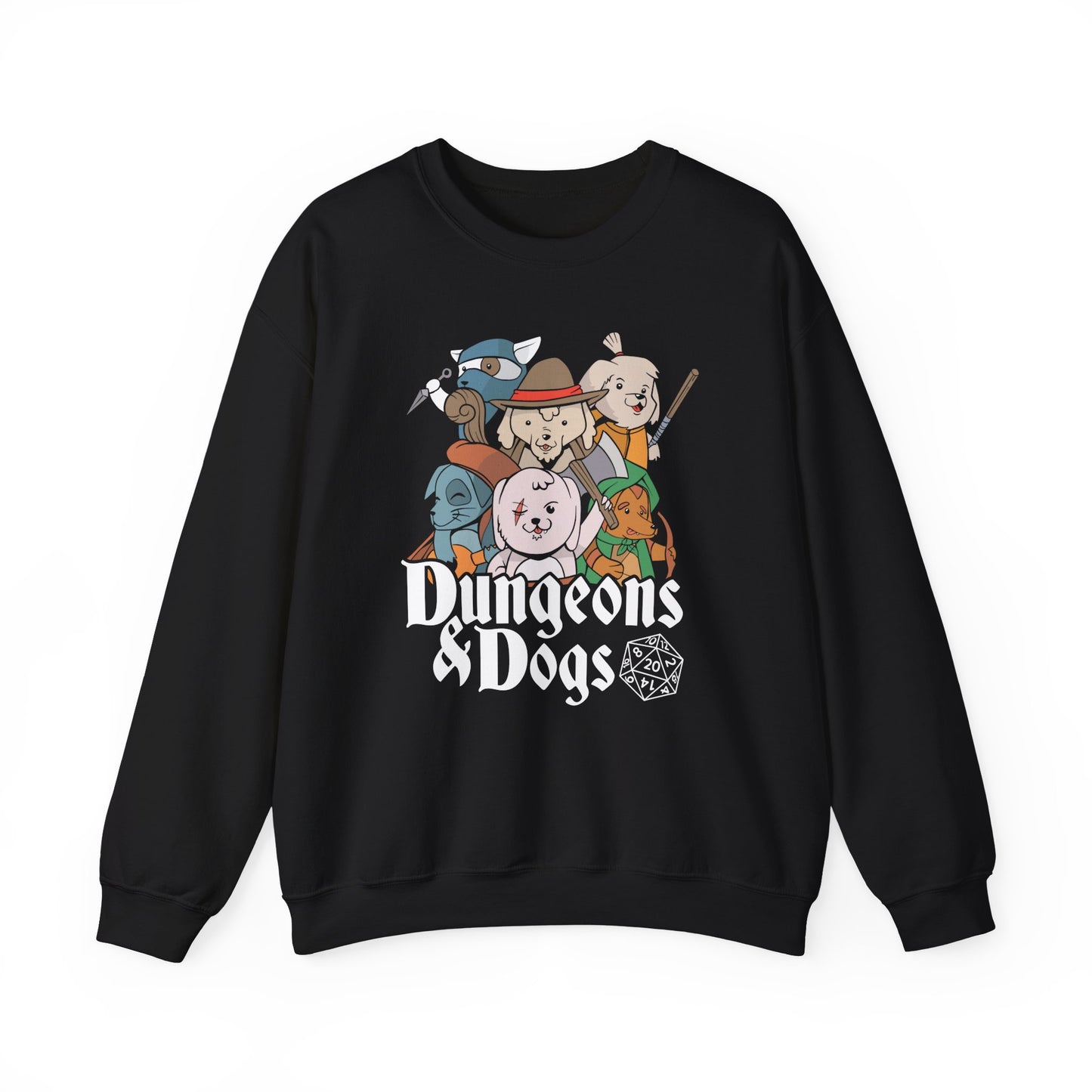 Dungeons and Doggos Funny D&D Parody Sweatshirt | Nerdy Fantasy Game Sweater for Dog Lovers Unique Winter Gift | Cozy Fun Sweatshirt Gamers