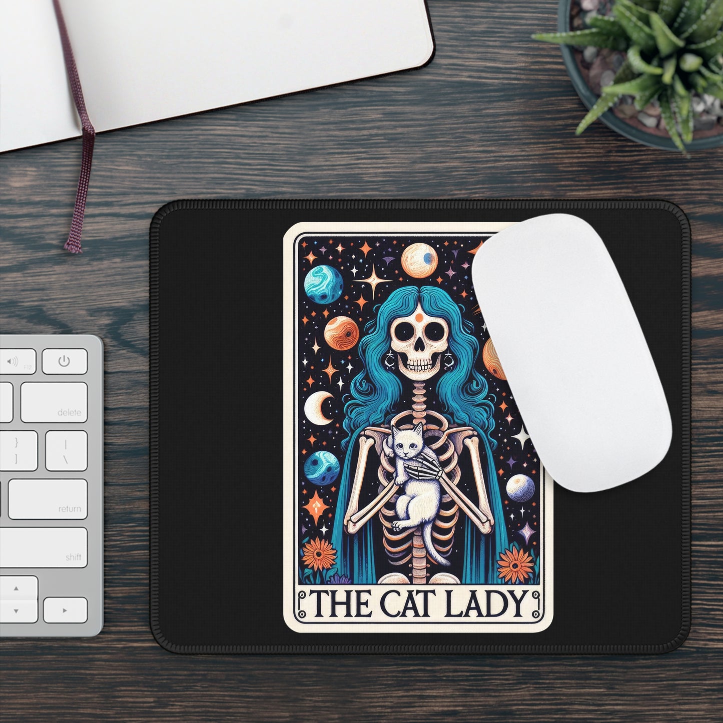 Cat Lady Tarot Card Mouse Pad | Witchy Office Desk Decor | Unique Cat Lover Gift | Tarot Reading Mat | Cute Feline Witch Accessory Desk Pad