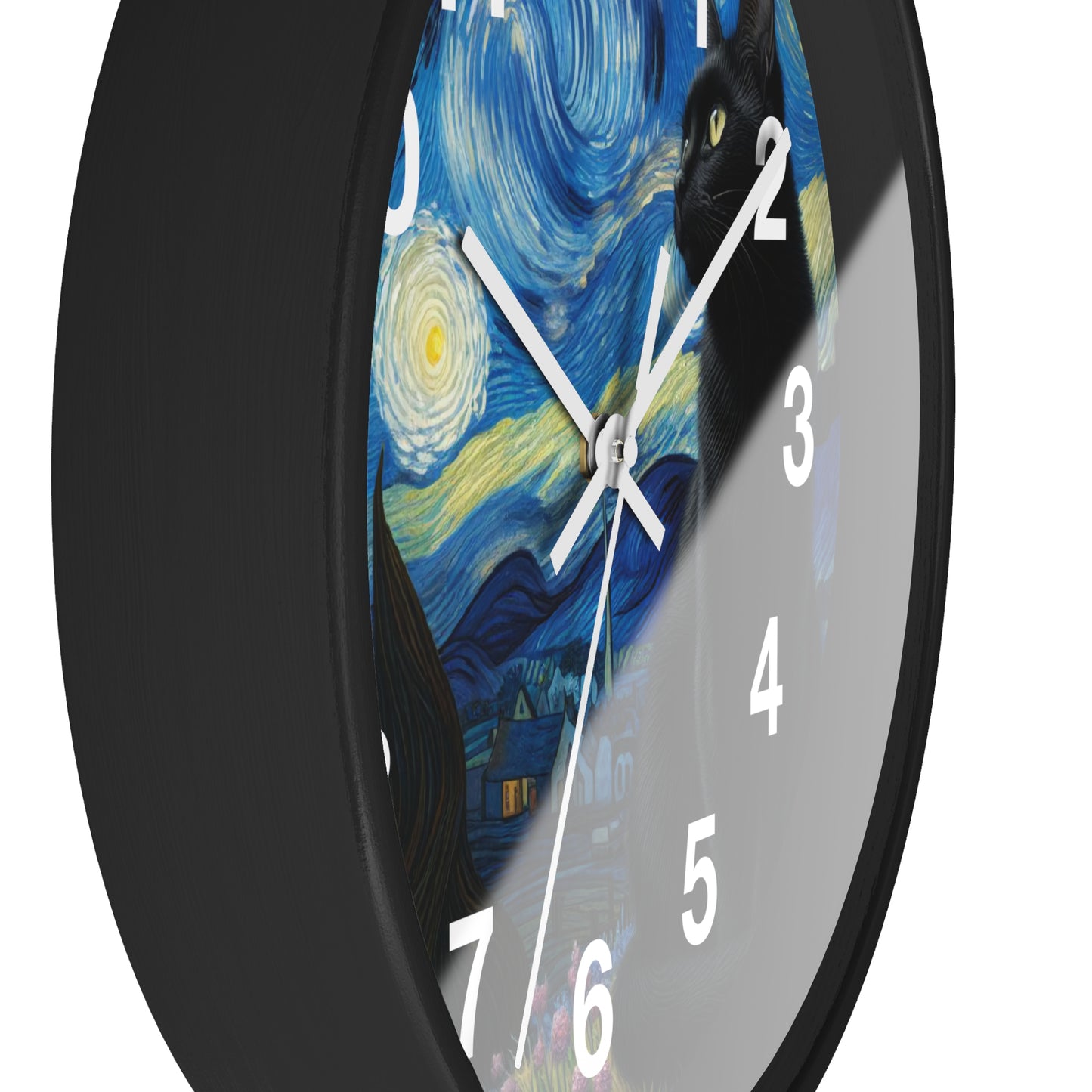 Mystical Black Cat Under Starry Night Wall Clock | Battery Operated | Enchanting Night Sky Art Perfect Gift Cat Lovers Witchcraft Wall Decor