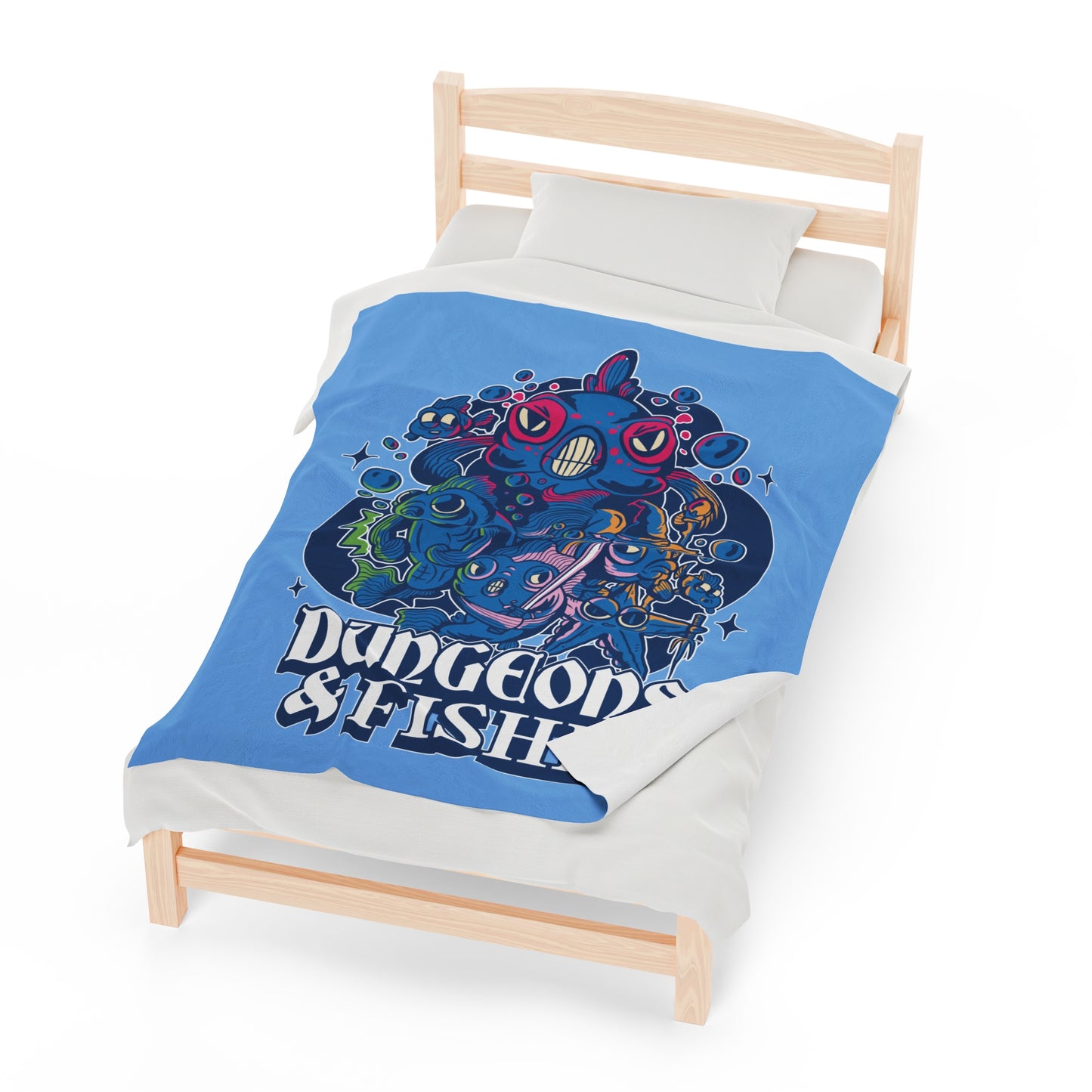 Dungeons and Fishes Velveteen Plush Throw Blanket | Funny Fish Lover Gift | Nerdy Parody Blanket | Fantasy Roleplaying Cozy Aquatic Decor