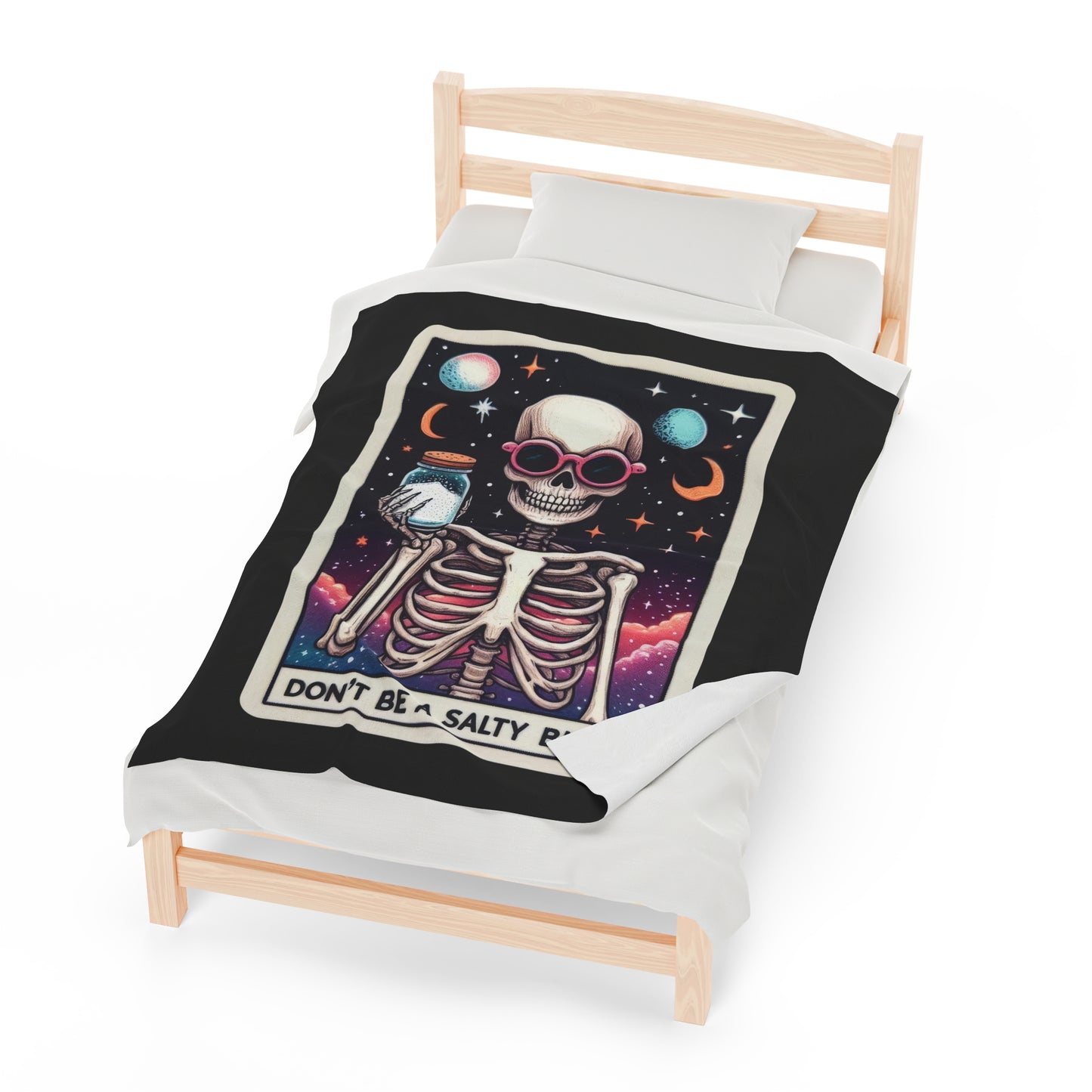 Don't Be a Salty B Tarot Card Velveteen Plush Throw Blanket | Sarcastic Joke Gift Tarot-Inspired Skeleton Cozy Blanket Funny Attitude Decor