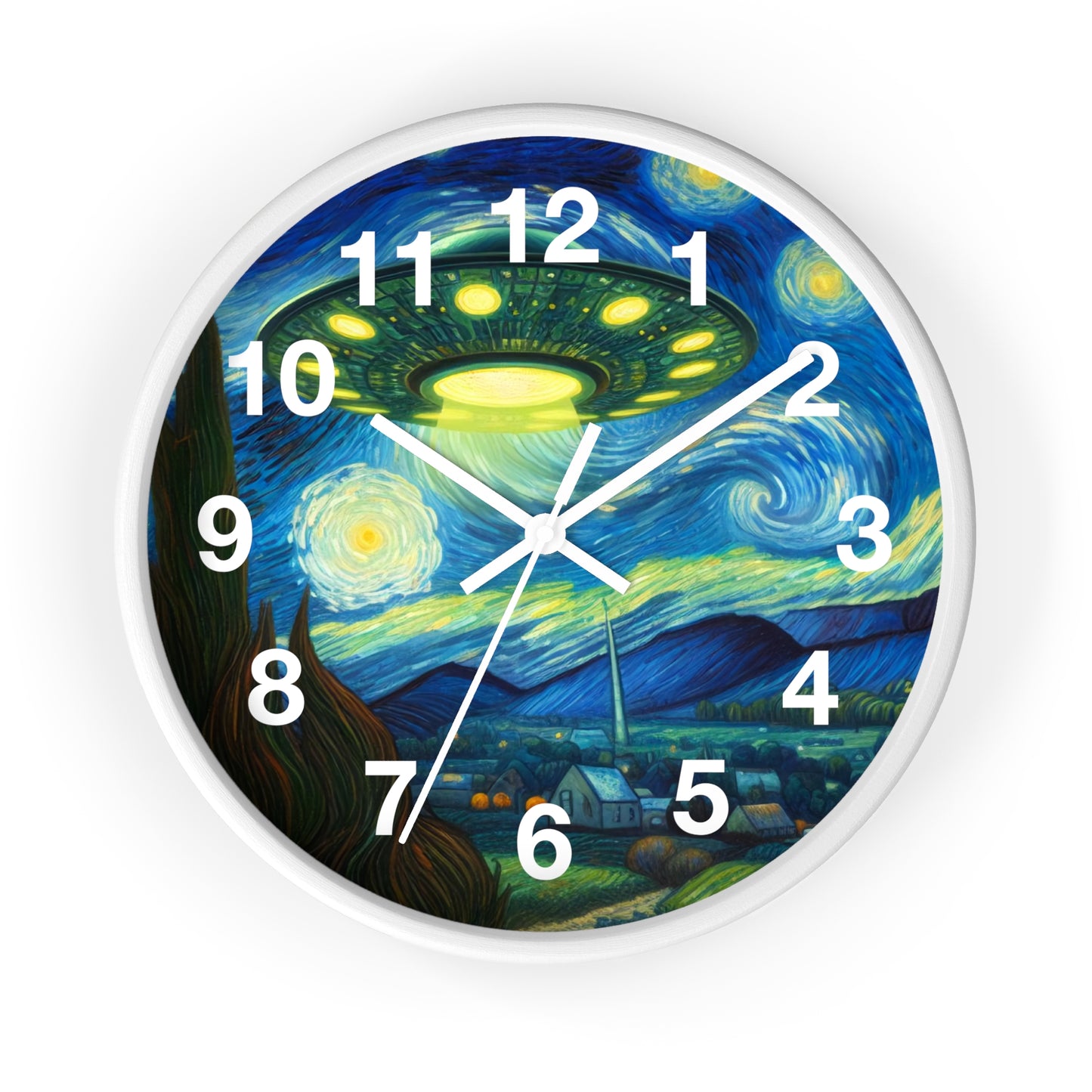 Alien UFO Night Wall Clock | Battery Operated | Starry Night-Inspired Outer Space Art | Perfect Gift for UFO Believers | Cosmic Wall Decor