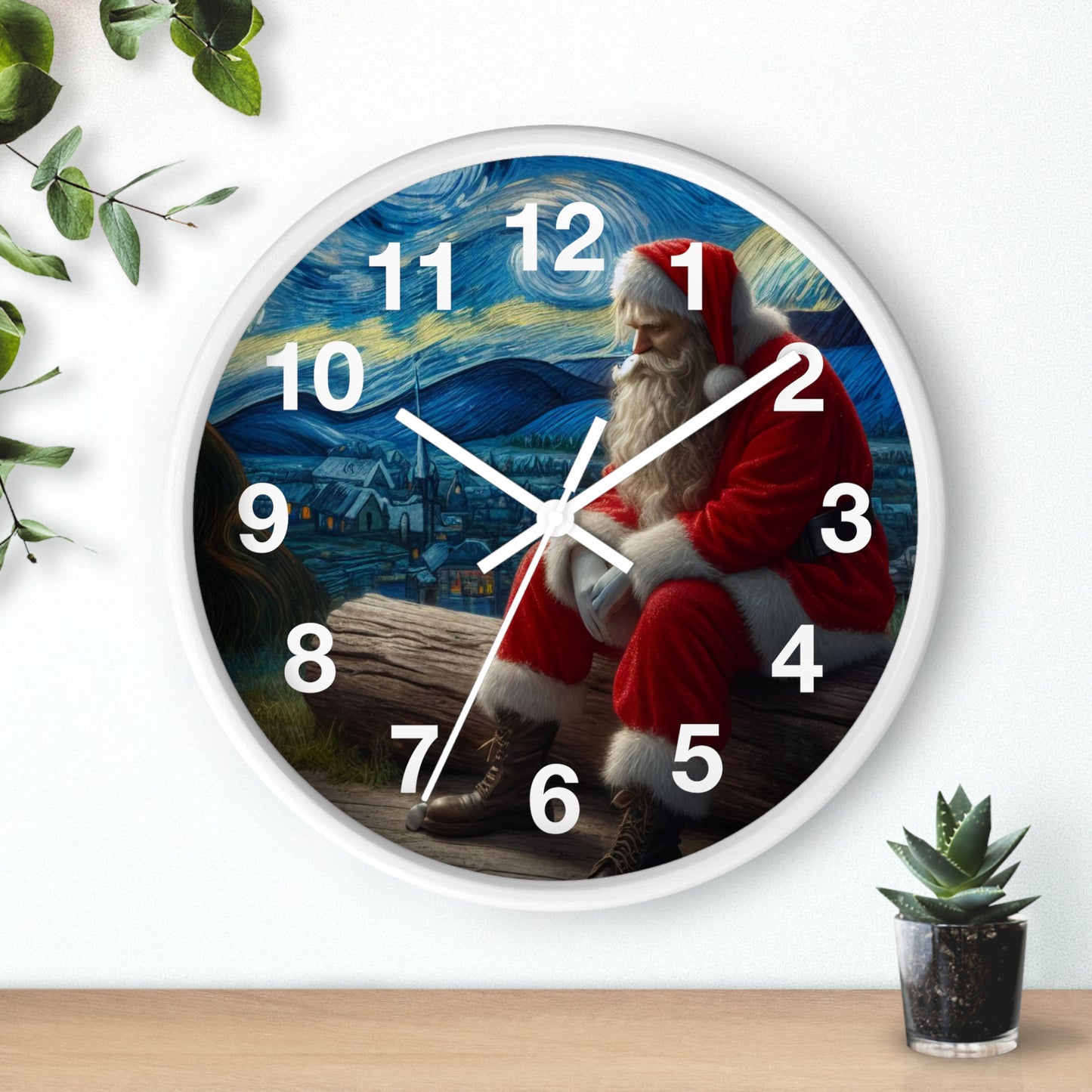 Santa Claus Night Sky Wall Clock | Battery Operated Starry Night-Inspired Holiday Art Perfect Christmas Gift Santa Lovers Festive Wall Decor