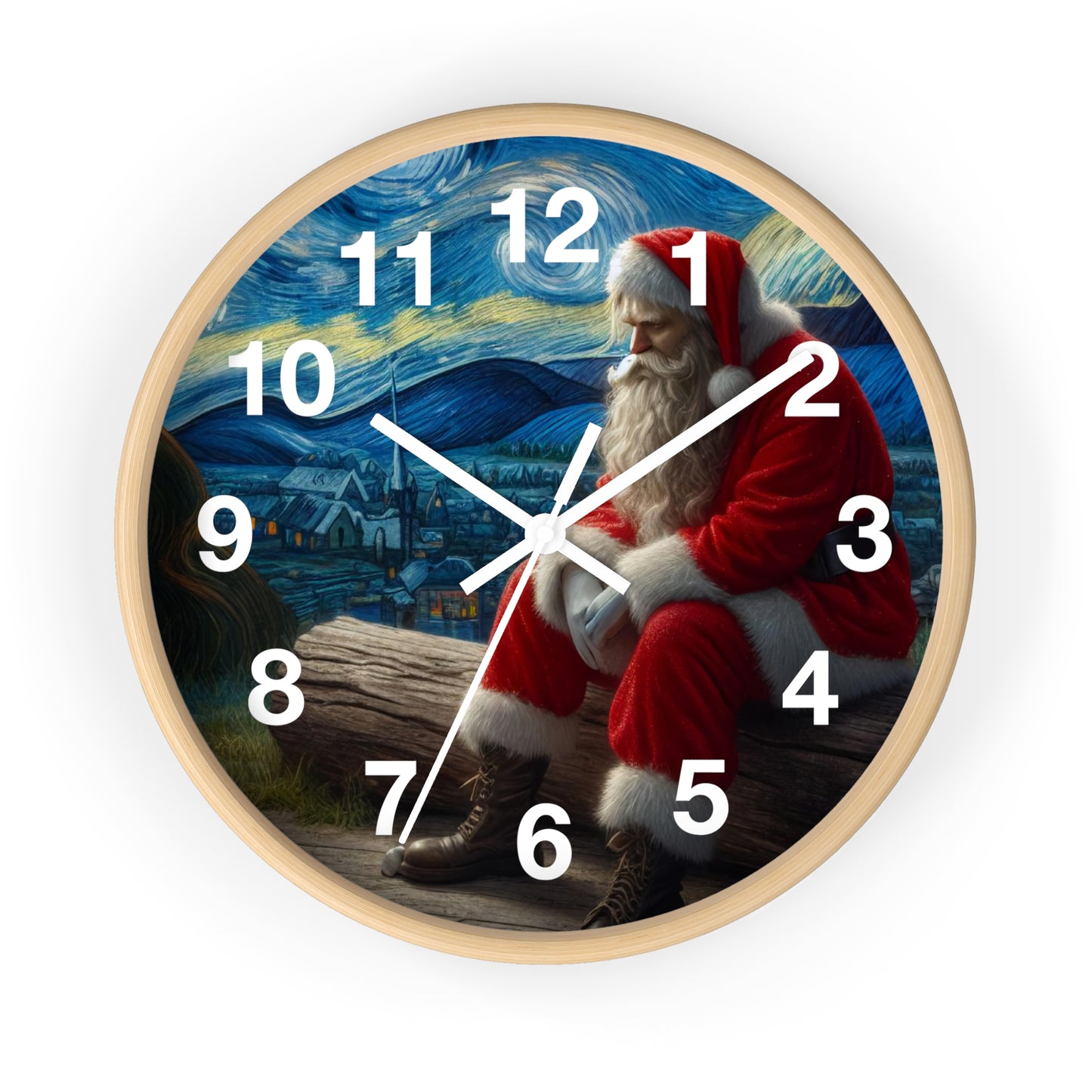 Santa Claus Night Sky Wall Clock | Battery Operated Starry Night-Inspired Holiday Art Perfect Christmas Gift Santa Lovers Festive Wall Decor