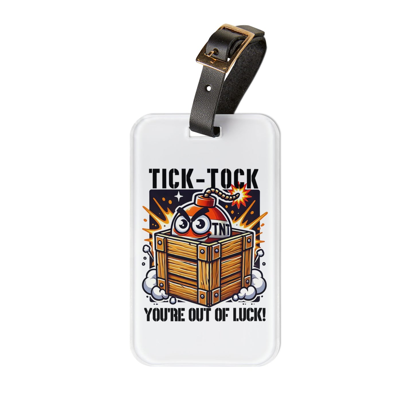 Explosive Cartoon Crate Luggage Tag | TNT Prop Hunt Baggage ID | Funny Gamer Travel Accessory | Dynamic Boom Box Explosion Theme