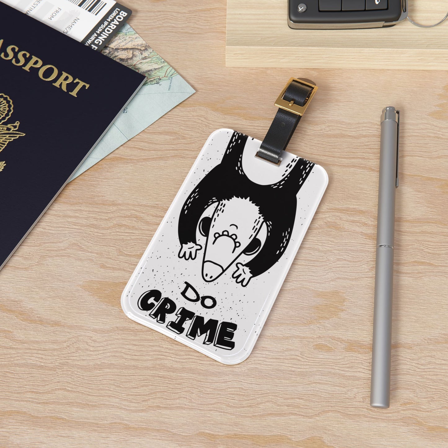 Do Crime Opossum Luggage Tag | Funny Possum Lovers Travel Gift | Mischievous Animal Baggage ID | Chaotic Travel Accessory for Bold Traveler