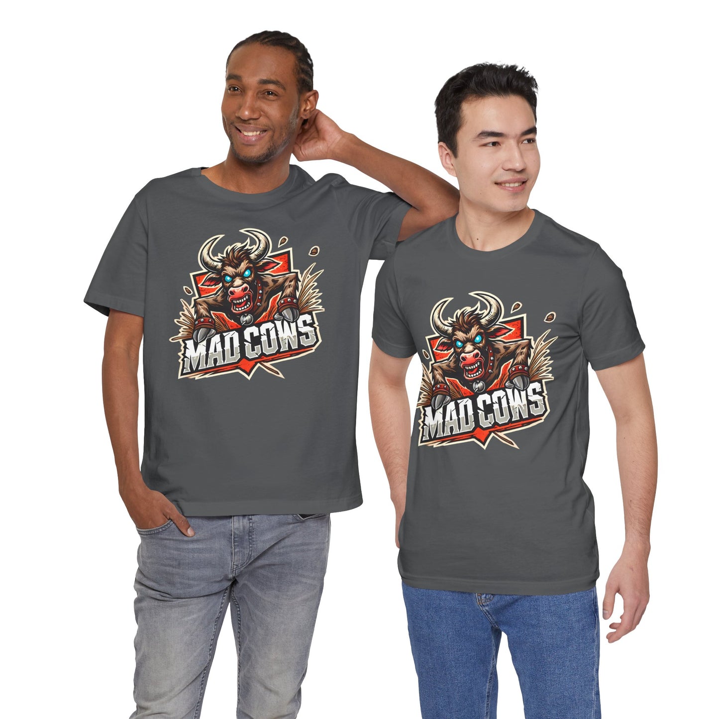 Mad Cows Angry Bull Shirt | Fierce and Fun Cow Design | Unique Gift for Gamers and Animal Lovers Esports Jersey Style Graphic Tee Funny Cow