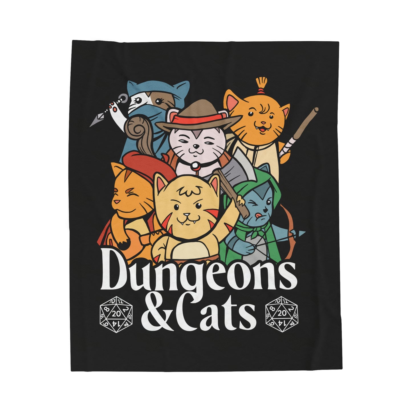 Dungeons and Cats Velveteen Plush Throw Blanket | Funny Cat Lover Gift | Nerdy Parody Blanket Fantasy Roleplaying Cozy Feline Decor Cat Gift