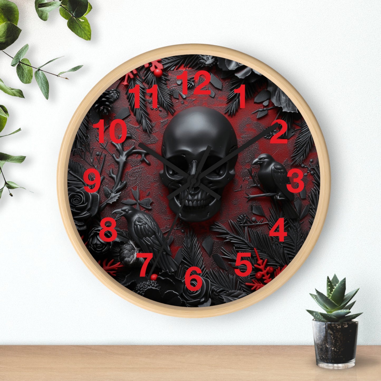 Black Skull Wall Clock | Gothic Style Home Decor | Dark Spooky Aesthetic | Battery Operated | Unique Gift for Gothic Enthusiasts