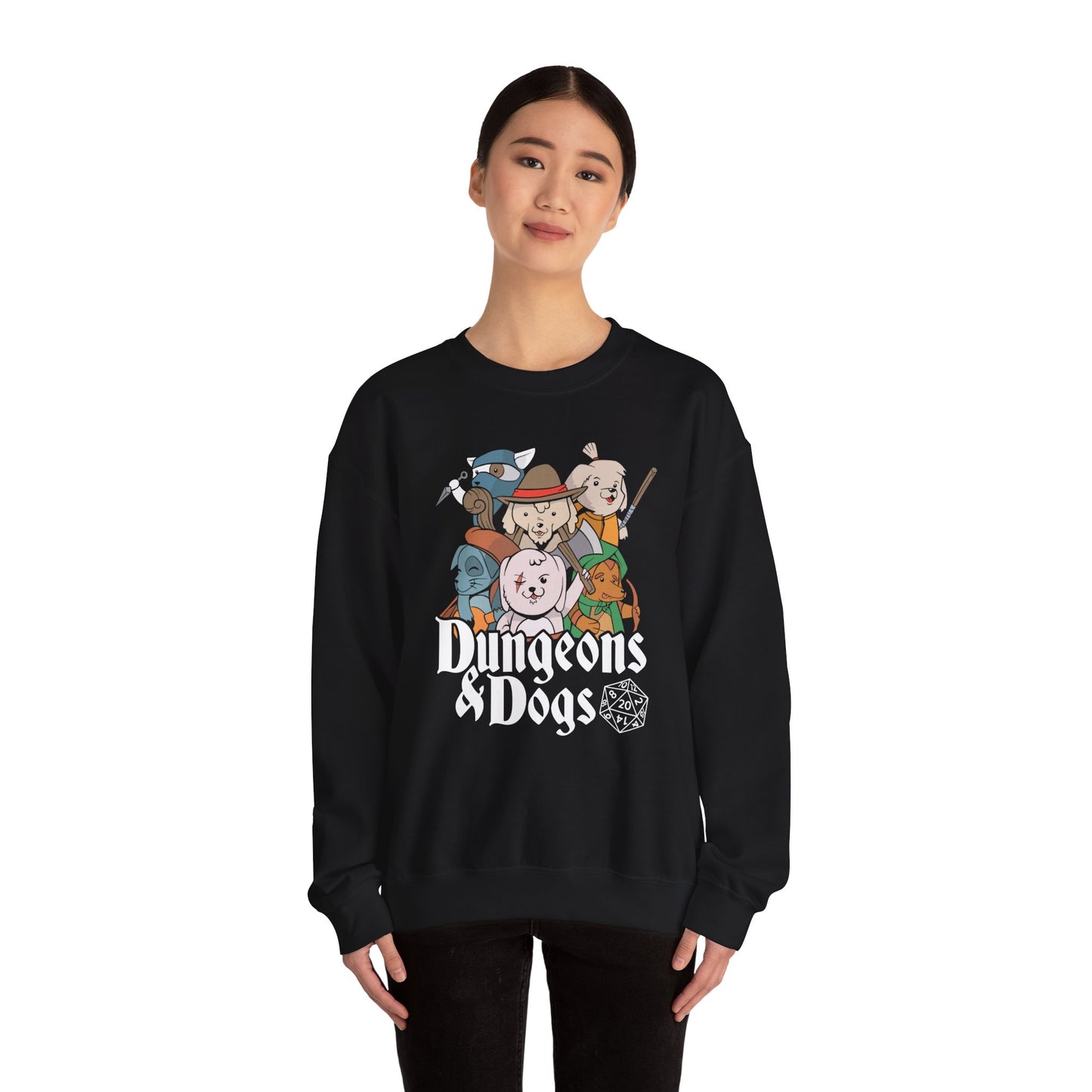 Dungeons and Doggos Funny D&D Parody Sweatshirt | Nerdy Fantasy Game Sweater for Dog Lovers Unique Winter Gift | Cozy Fun Sweatshirt Gamers