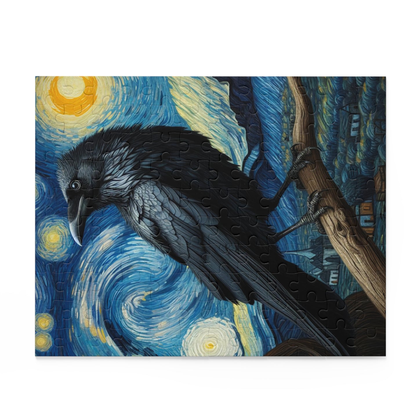 Black Raven Night Sky Jigsaw Puzzle 120-500 Pieces | Starry Night-Inspired Gothic Art & Mystical Design Perfect for Raven Lovers