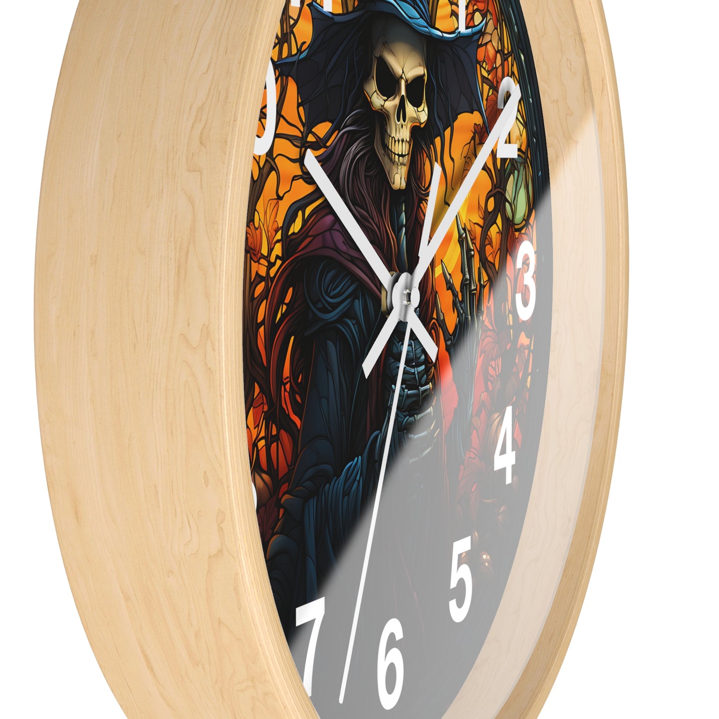 Scary Stained Glass Skeleton Witch Wall Clock | Witch Halloween Decor | Battery Operated | Unique Spooky Accent | Perfect Gothic Gift