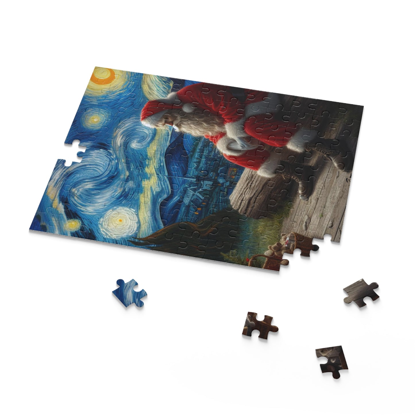 Santa Claus Night Sky Jigsaw Puzzle 120-500 Pieces | Starry Night-Inspired Holiday Art & Christmas Design Perfect for Santa Lovers