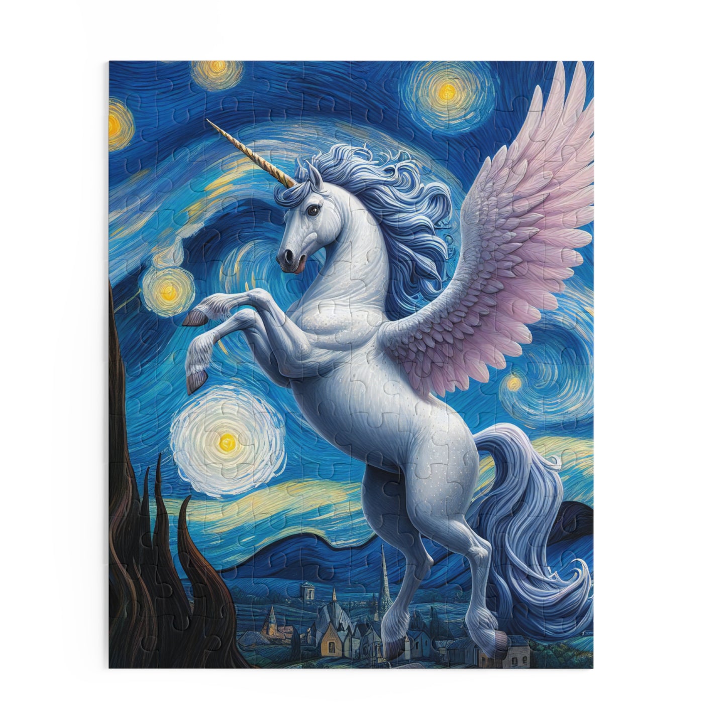 Magical White Unicorn Night Sky Jigsaw Puzzle 120-500 Pieces | Starry Night-Inspired Art & Enchanting Unicorn Design Perfect Fantasy Lovers