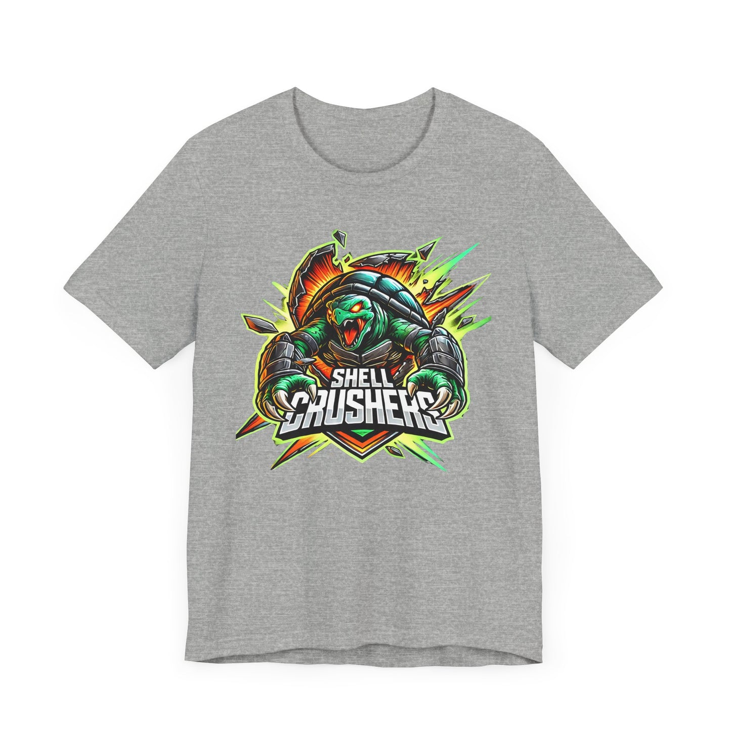 Shell Crushers Turtle Shirt | Fierce Armored Turtle Design | Unique Gift Gamers Animal Lovers Esports Jersey Style Graphic Tee Funny Turtle