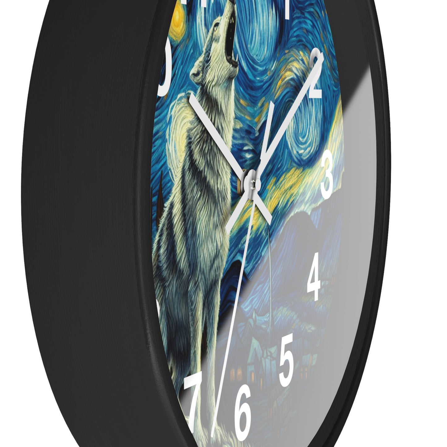 Lone Wolf Night Sky Wall Clock | Battery Operated | Starry Night-Inspired Art | Perfect Gift for Wolf and Nature Lovers Wall Decor Wolf Gift