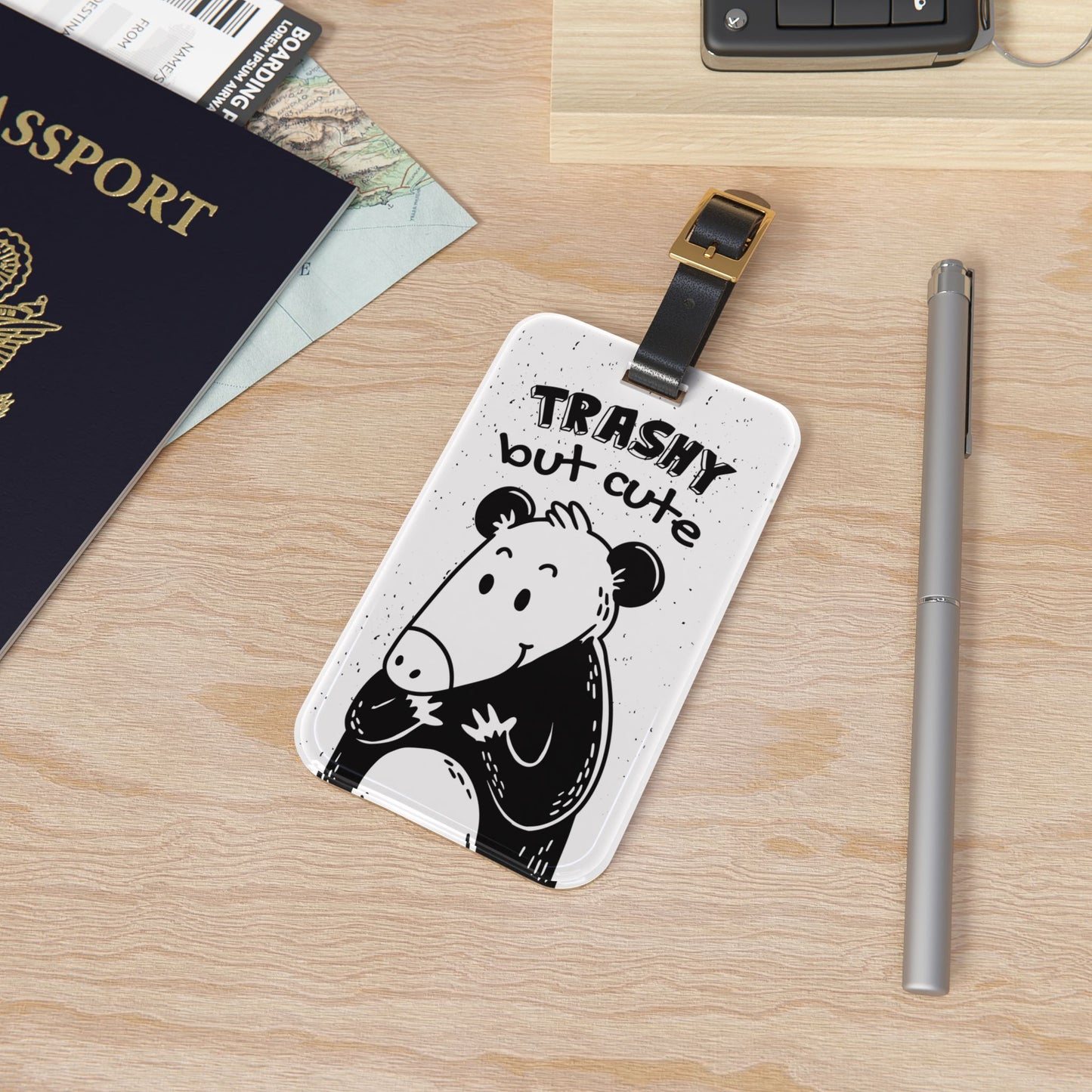 Trashy But Cute Opossum Luggage Tag | Funny Possum Lovers Travel Gift | Cute and Quirky Animal Baggage ID for Fun Travelers