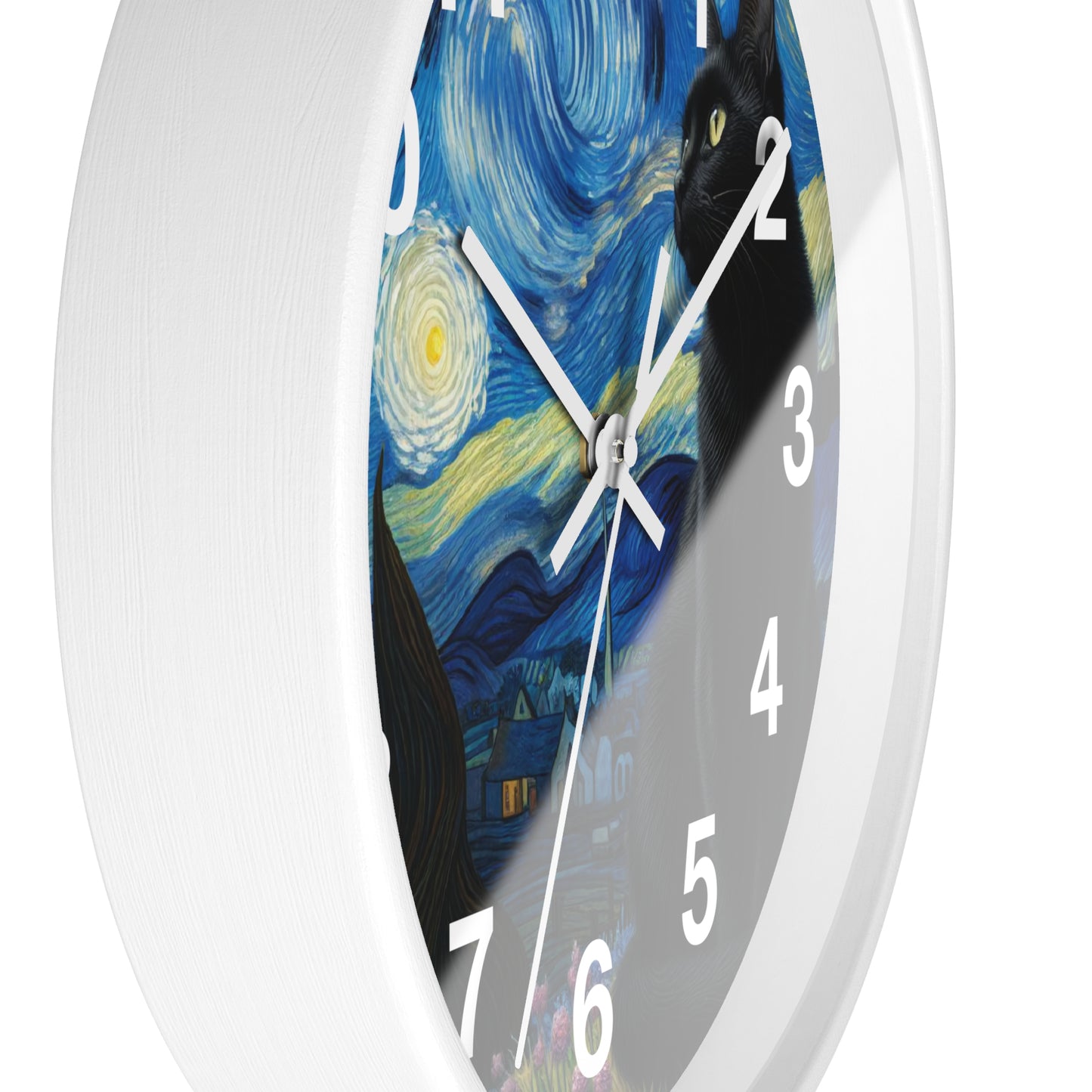Mystical Black Cat Under Starry Night Wall Clock | Battery Operated | Enchanting Night Sky Art Perfect Gift Cat Lovers Witchcraft Wall Decor