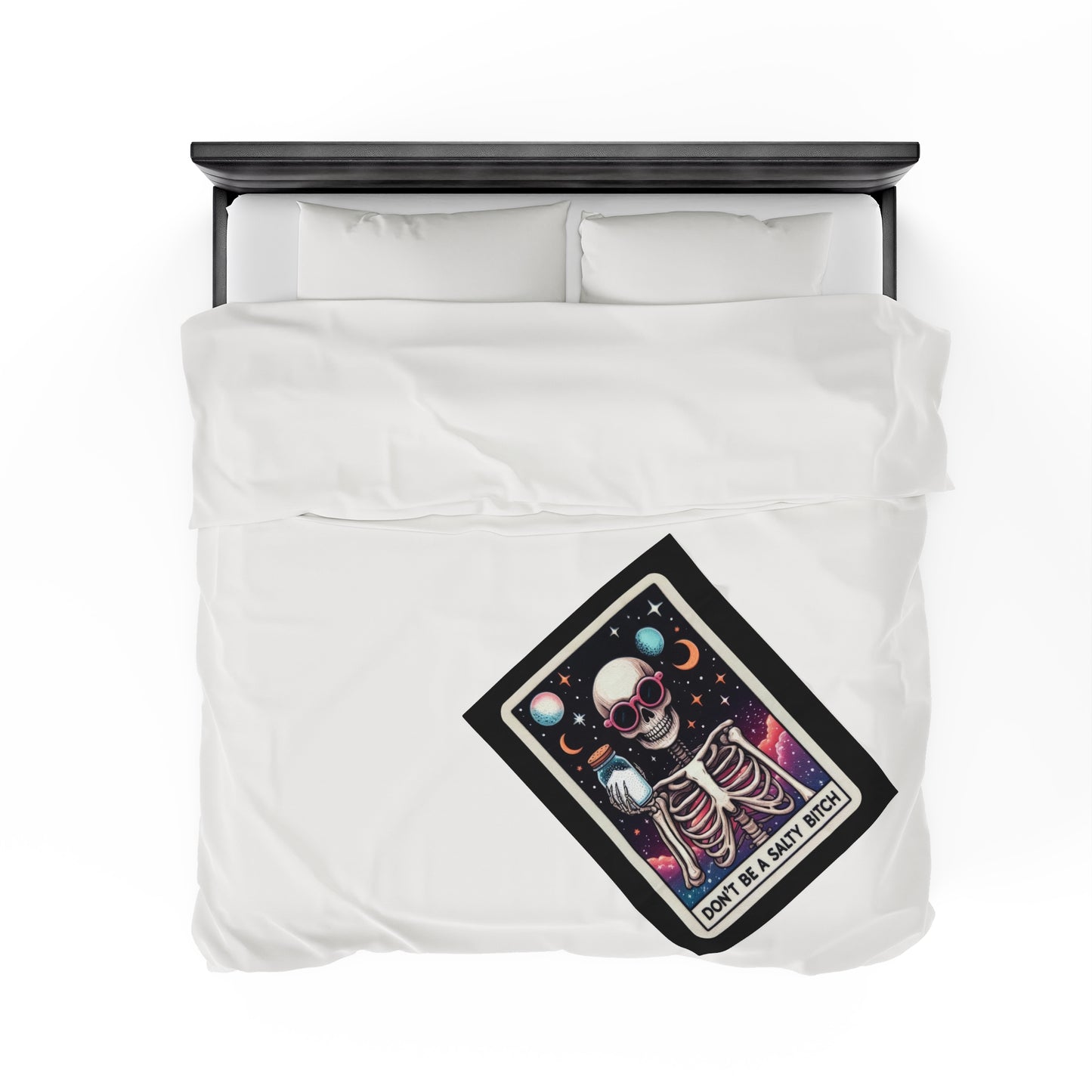 Don't Be a Salty B Tarot Card Velveteen Plush Throw Blanket | Sarcastic Joke Gift Tarot-Inspired Skeleton Cozy Blanket Funny Attitude Decor