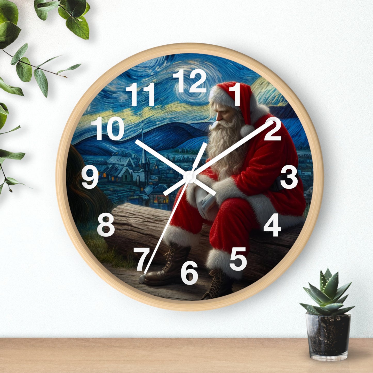 Santa Claus Night Sky Wall Clock | Battery Operated Starry Night-Inspired Holiday Art Perfect Christmas Gift Santa Lovers Festive Wall Decor