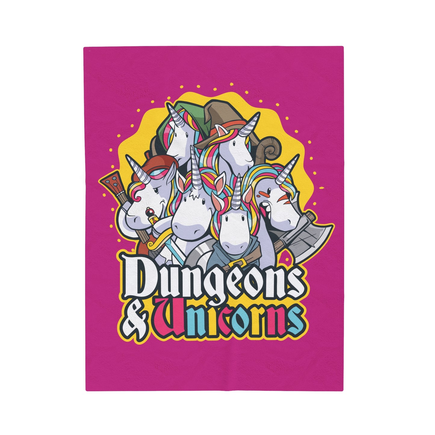 Dungeons and Unicorns Velveteen Plush Throw Blanket | Funny Unicorn Lover Gift | Nerdy Parody Blanket Fantasy Roleplaying Cozy Magical Decor