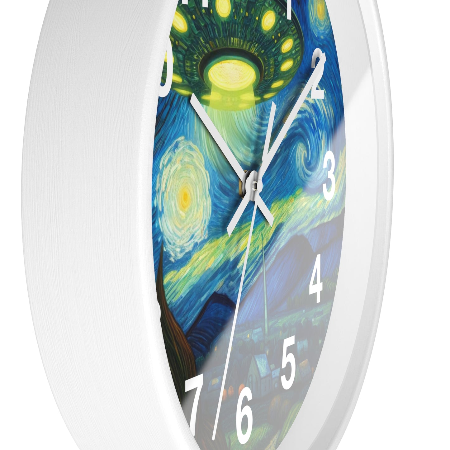 Alien UFO Night Wall Clock | Battery Operated | Starry Night-Inspired Outer Space Art | Perfect Gift for UFO Believers | Cosmic Wall Decor