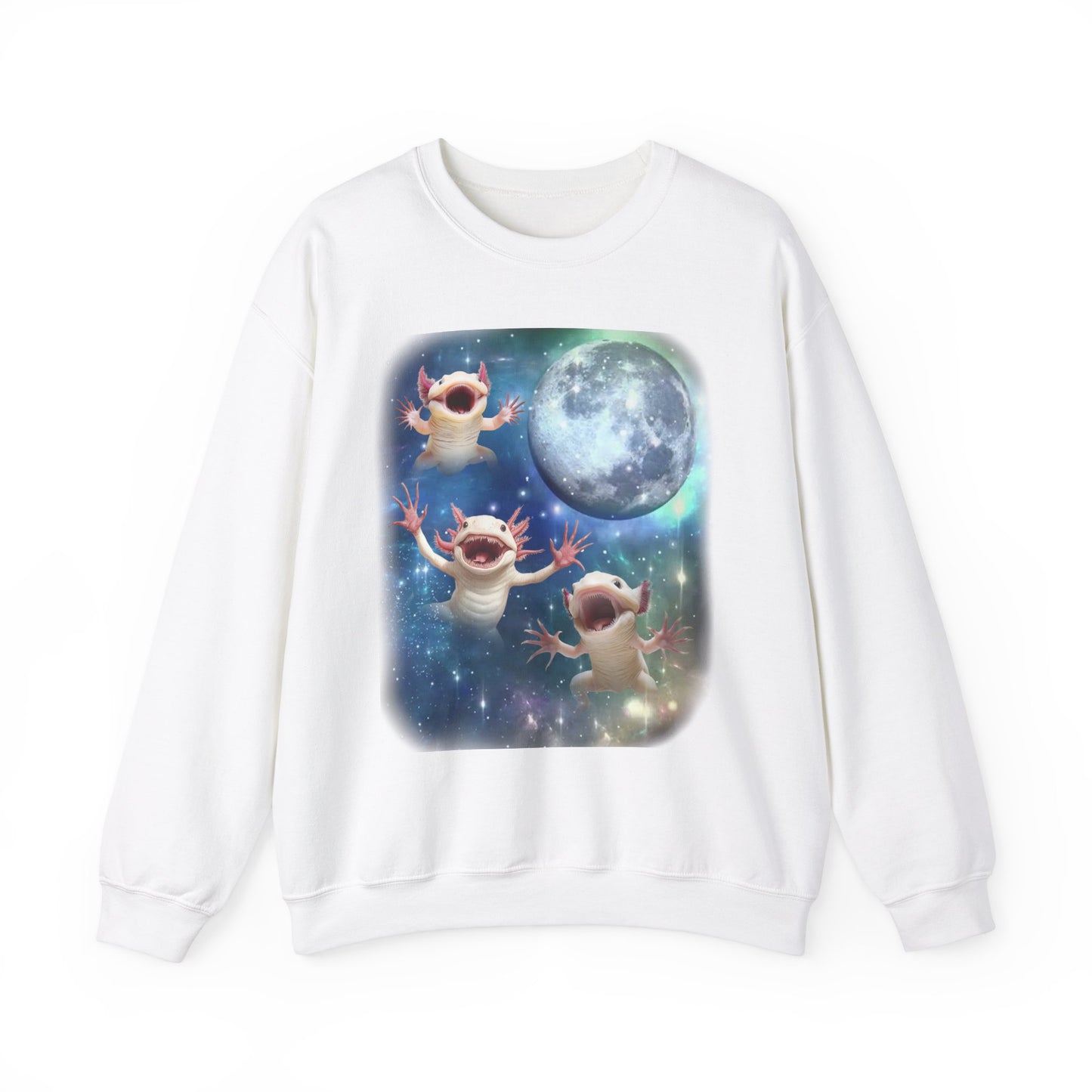 Axolotl Howling at Moon Sweatshirt | Vintage Aquatic Salamander Pullover Sweater | Funny Axolotl Apparel Gift for Animal Lovers Semi Aquatic