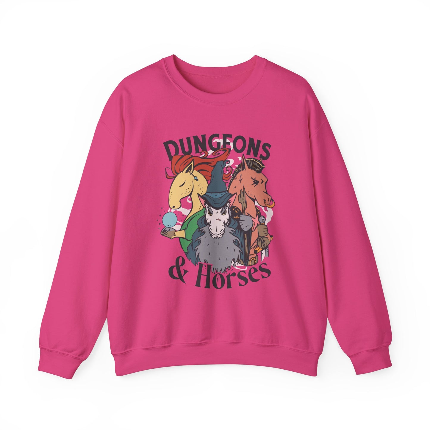 Dungeons and Horses Funny D&D Parody Sweatshirt | Nerdy Fantasy Game Sweater Horse Lovers | Unique Winter Gift | Cozy Fun Sweatshirt Gamers