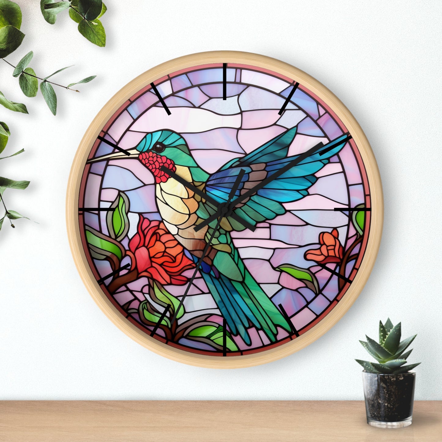 Stunning Hummingbird Stained Glass Wall Clock | Colorful Vibrant Bird Design | Battery Operated | Unique Home Decor | HummingBird Gift