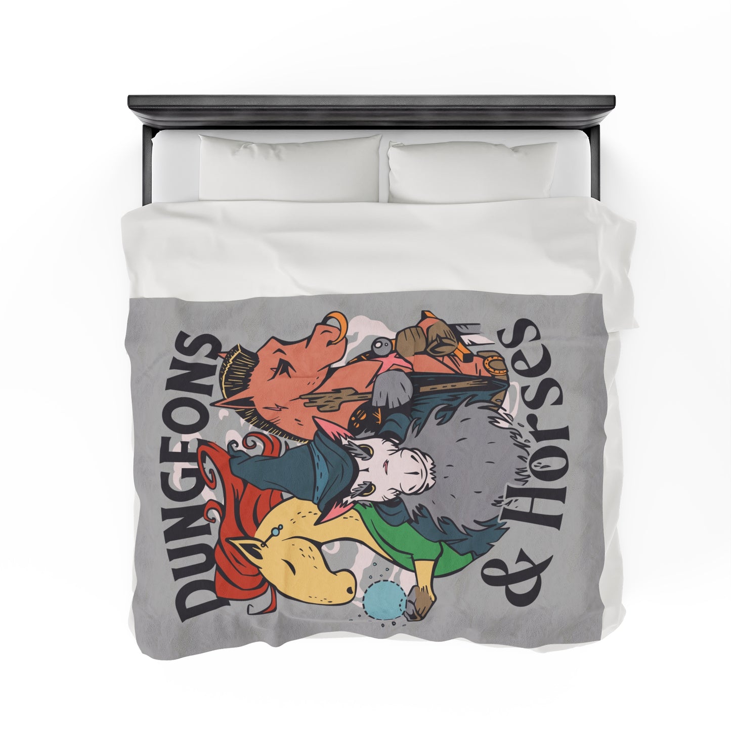 Dungeons and Horses Velveteen Plush Throw Blanket | Funny Horse Lover Gift | Nerdy Parody Blanket Fantasy Roleplaying Cozy Equestrian Decor