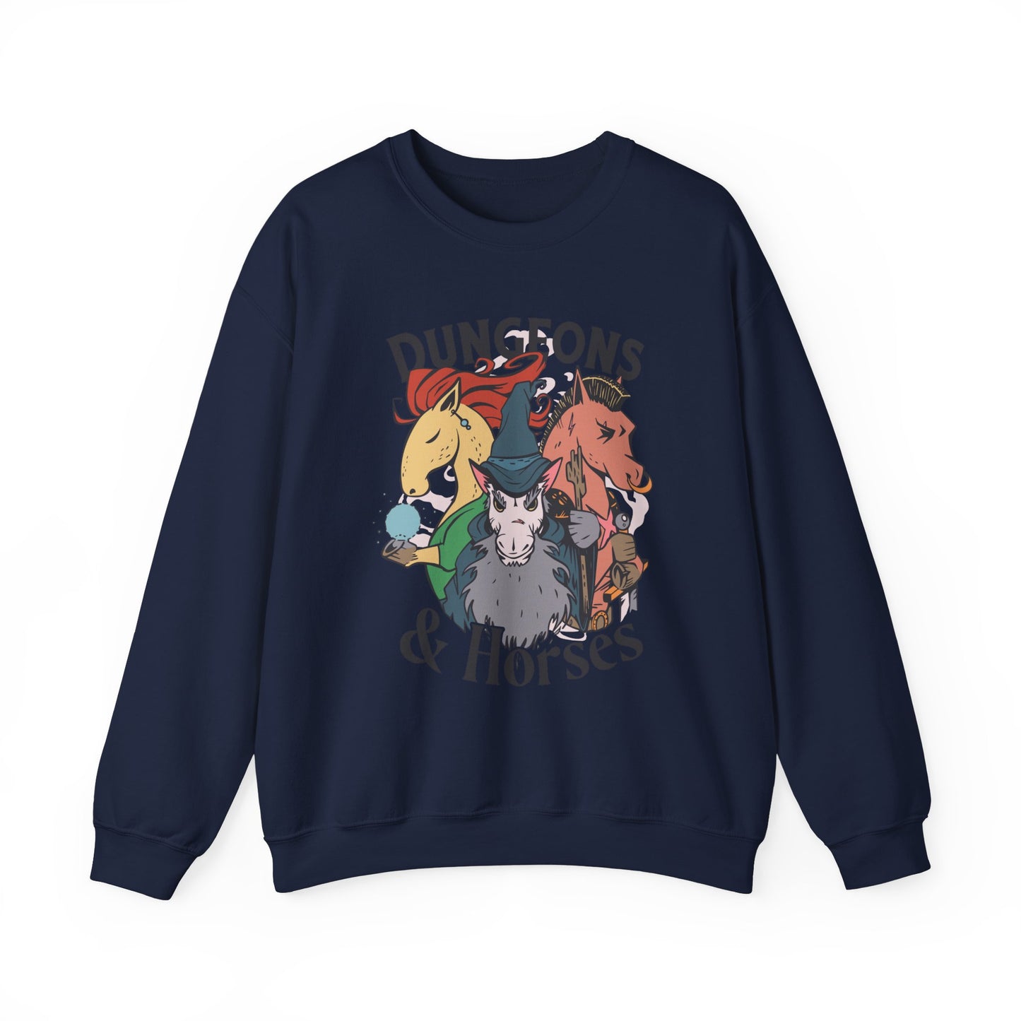 Dungeons and Horses Funny D&D Parody Sweatshirt | Nerdy Fantasy Game Sweater Horse Lovers | Unique Winter Gift | Cozy Fun Sweatshirt Gamers