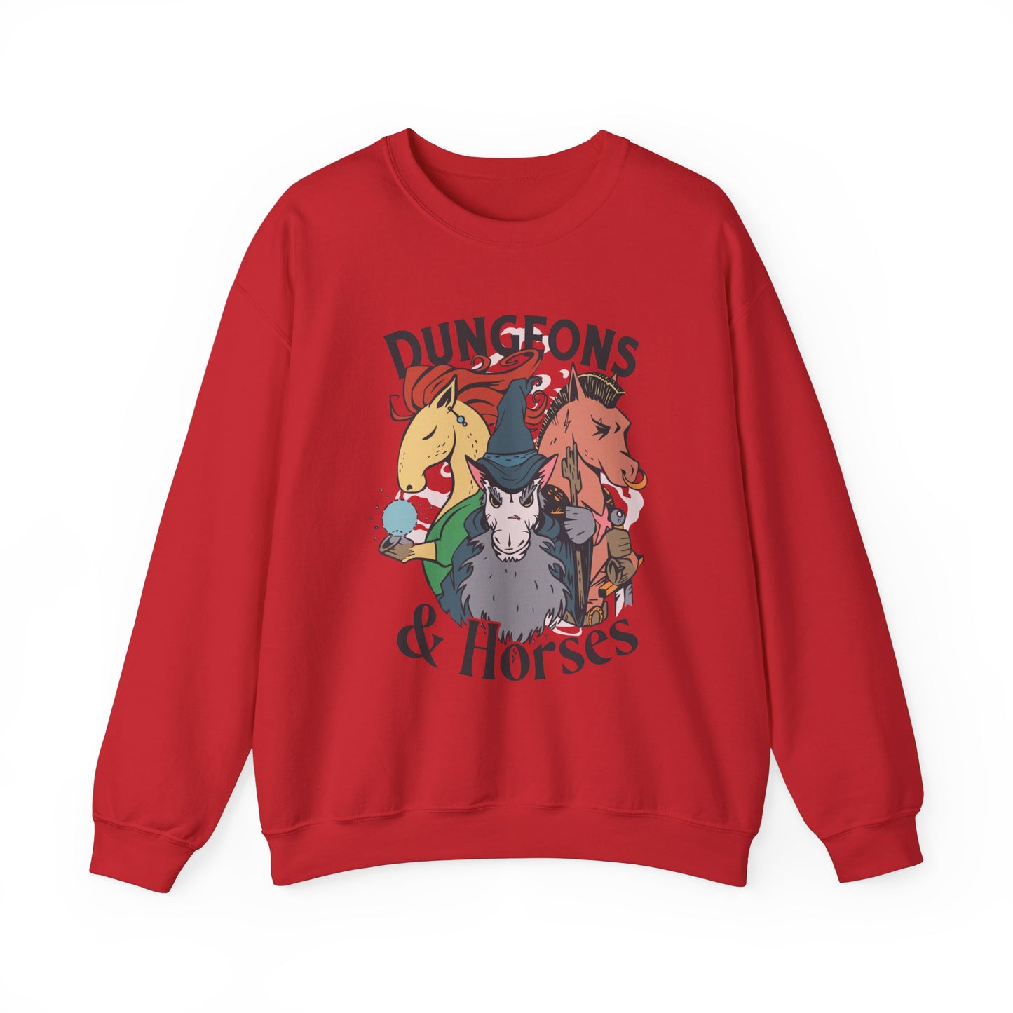 Dungeons and Horses Funny D&D Parody Sweatshirt | Nerdy Fantasy Game Sweater Horse Lovers | Unique Winter Gift | Cozy Fun Sweatshirt Gamers