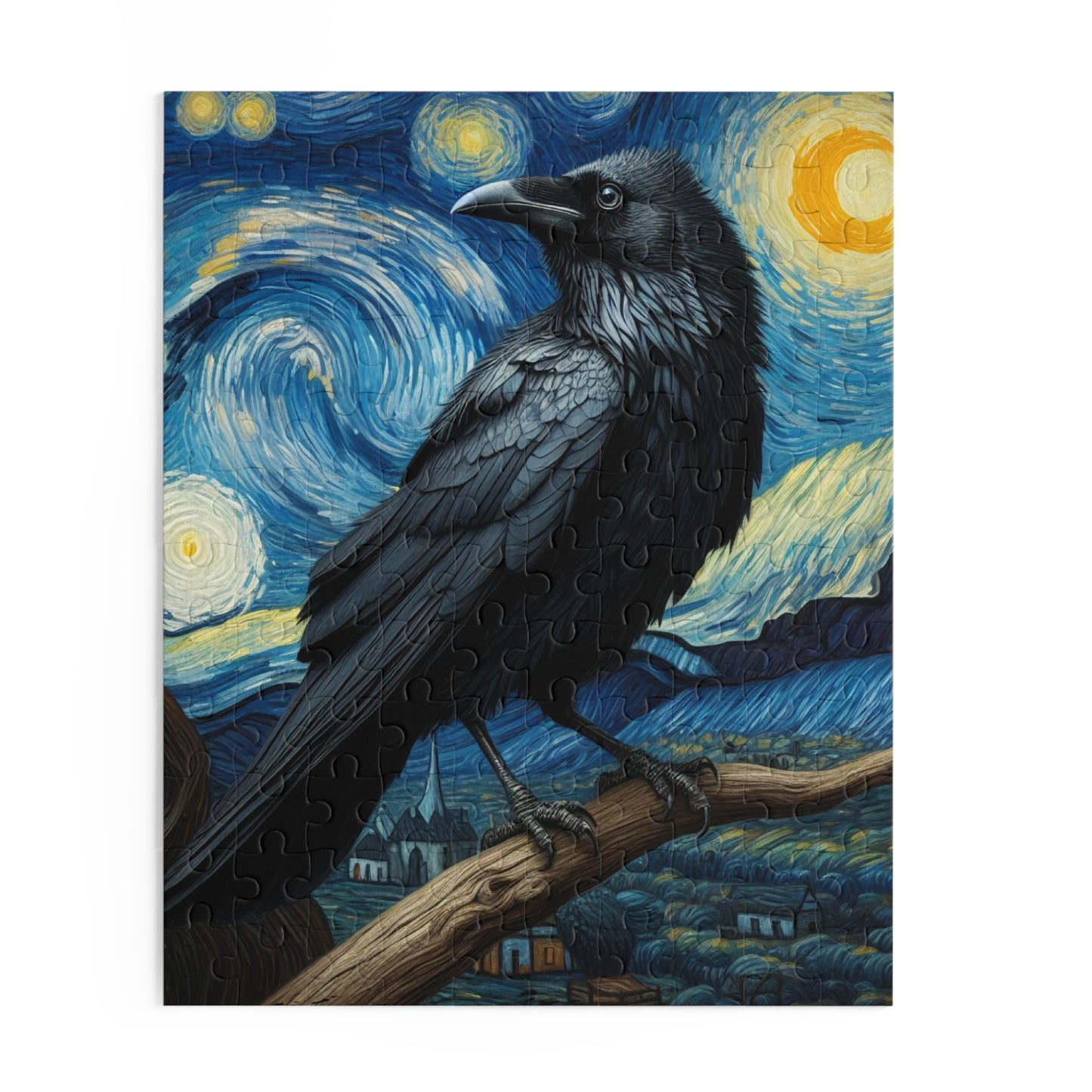 Black Raven Night Sky Jigsaw Puzzle 120-500 Pieces | Starry Night-Inspired Gothic Art & Mystical Design Perfect for Raven Lovers