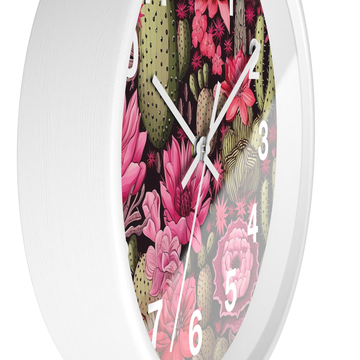Beautiful Desert Cactus with Pink Flowers Wall Clock | Battery Operated | Watercolor Boho Style Decor | Perfect Gift Cactus Lovers Aesthetic