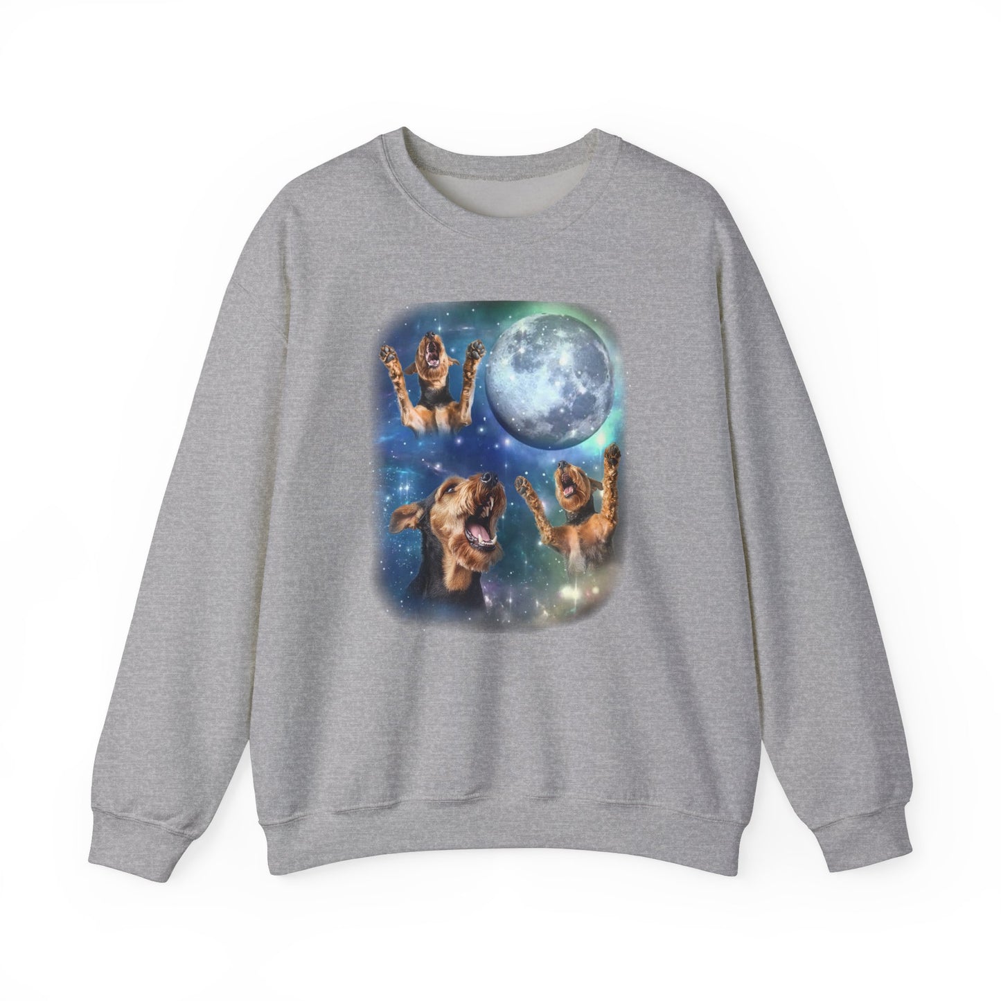 Airedale Terrier Howling at Moon Sweater | Vintage Dog Lover Pullover | Funny Airedale Apparel Sweatshirt Funny Dog Sweater Airedale Gift