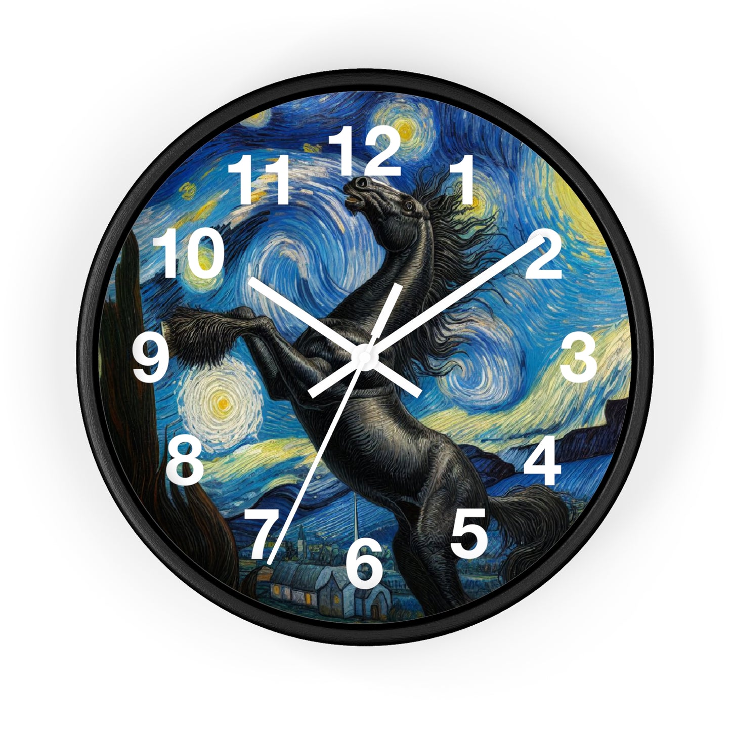 Majestic Black Horse Night Sky Wall Clock | Battery Operated | Starry Night-Inspired Art | Perfect Gift Equestrian Lovers Elegant Wall Decor