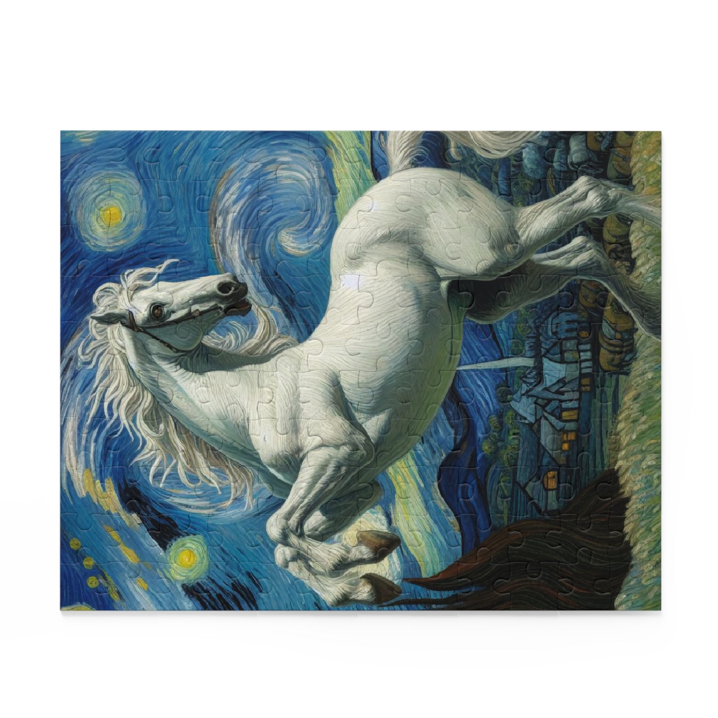 Majestic White Horse Night Sky Jigsaw Puzzle 120-500 Pieces | Starry Night-Inspired Art & Enchanting Horse Design Perfect for Horse Lovers