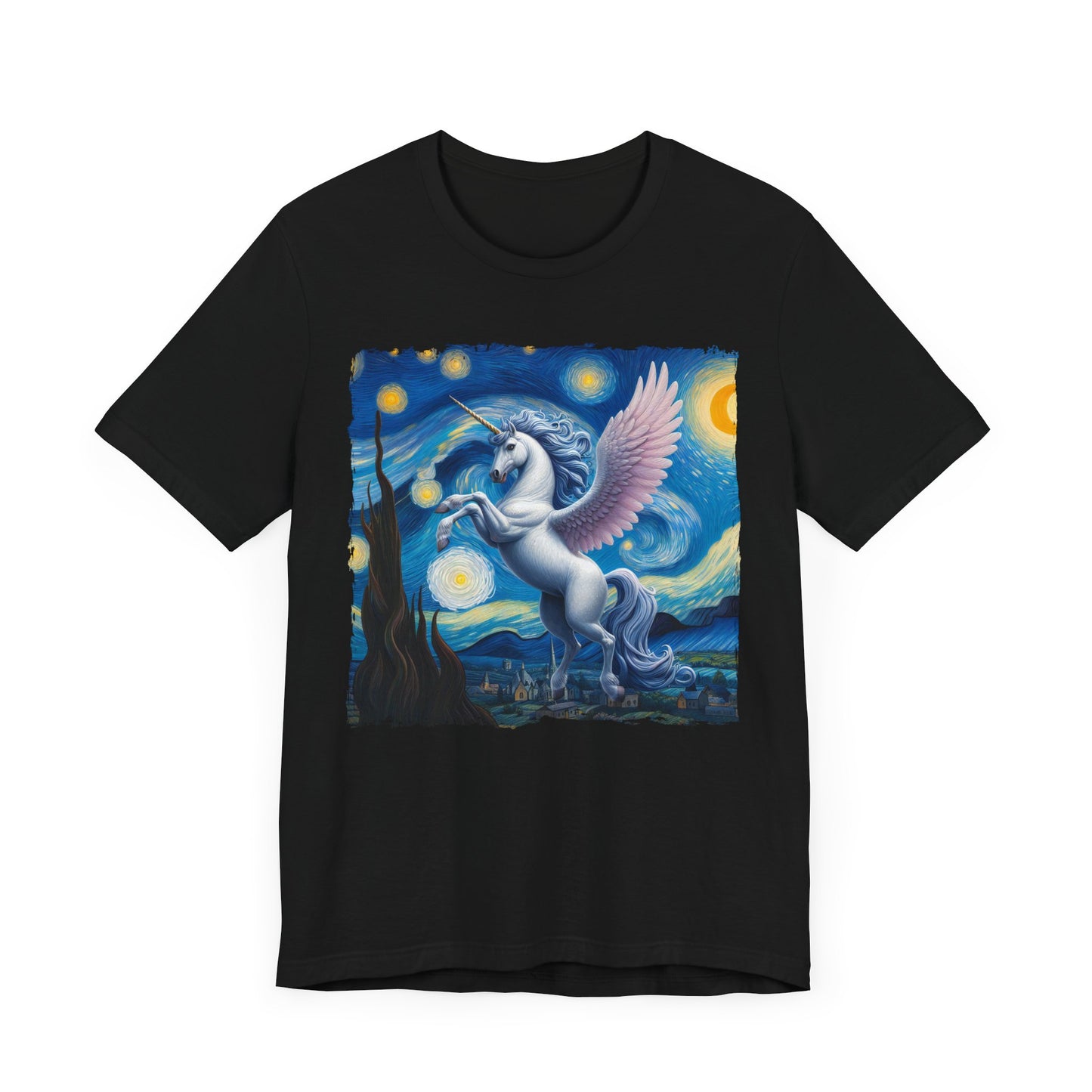 Magical White Unicorn Night Sky Shirt | Starry Night-Inspired Fantasy Art | Enchanted Unicorn Gift Dreamers Fantasy Lovers Unicorn Lover