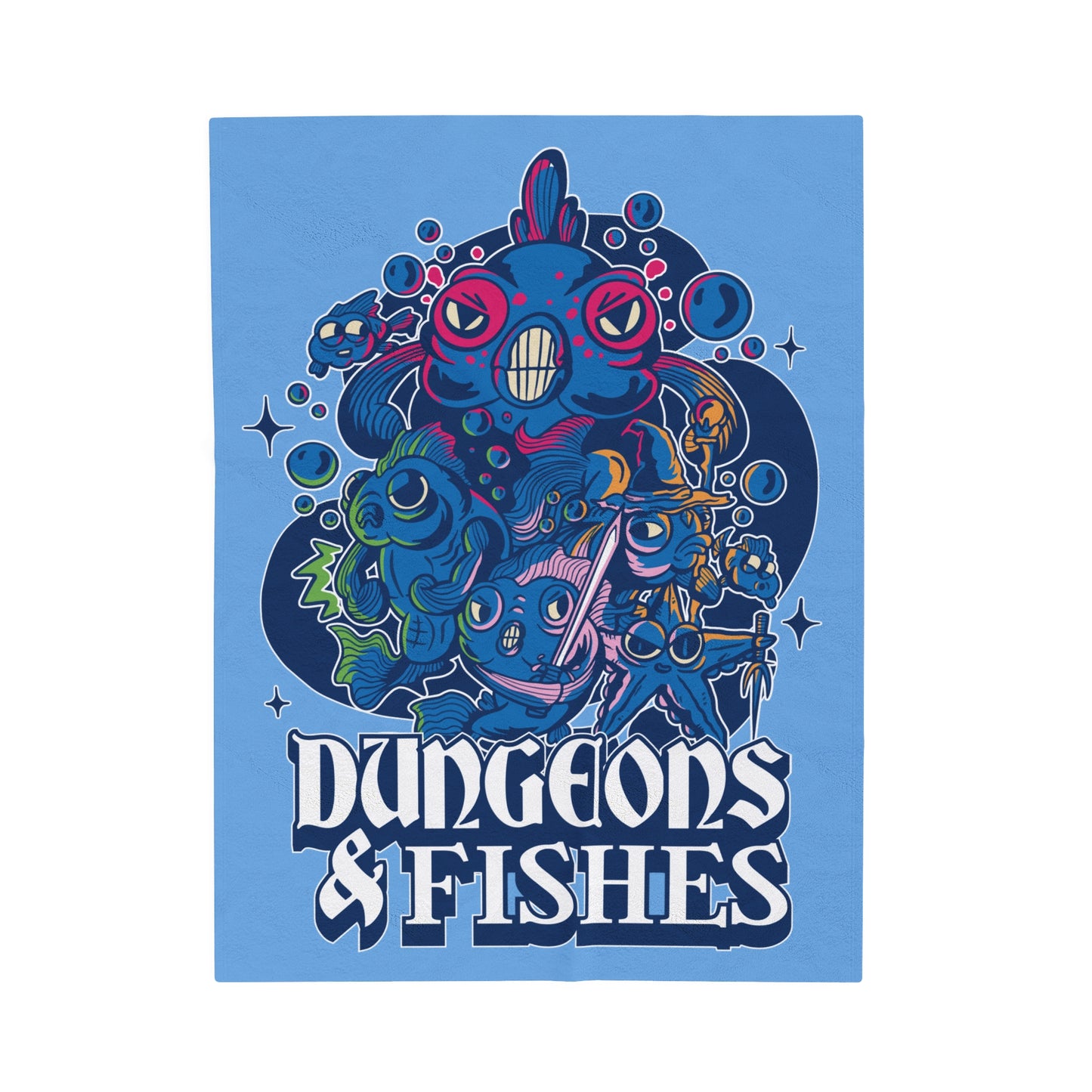 Dungeons and Fishes Velveteen Plush Throw Blanket | Funny Fish Lover Gift | Nerdy Parody Blanket | Fantasy Roleplaying Cozy Aquatic Decor