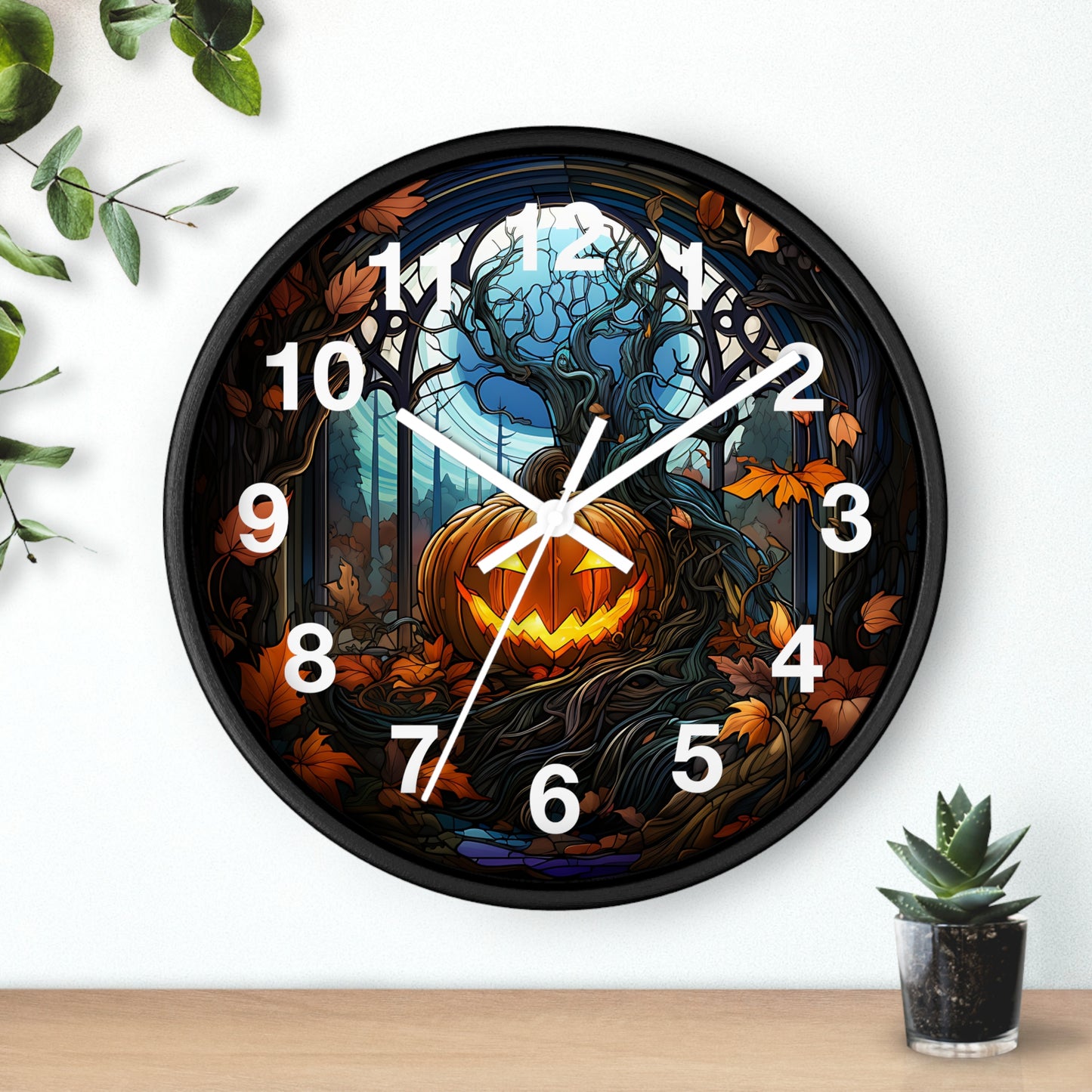 Stained Glass Halloween Pumpkin Wall Clock Battery Operated Festive Fall Decor Perfect Gift Halloween Enthusiasts Colorful Seasonal Accent
