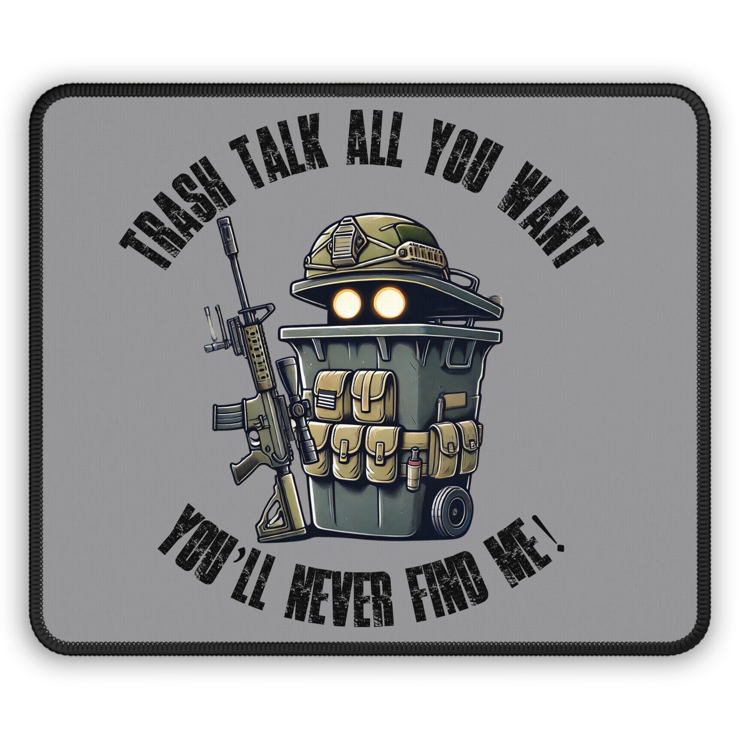 Tactical Trash Can Soldier Non Slip Mouse Pad | Funny Military Garbage Bin Design | Unique Cartoon Prop Hunt Gift | Armed Trash Bin Graphic