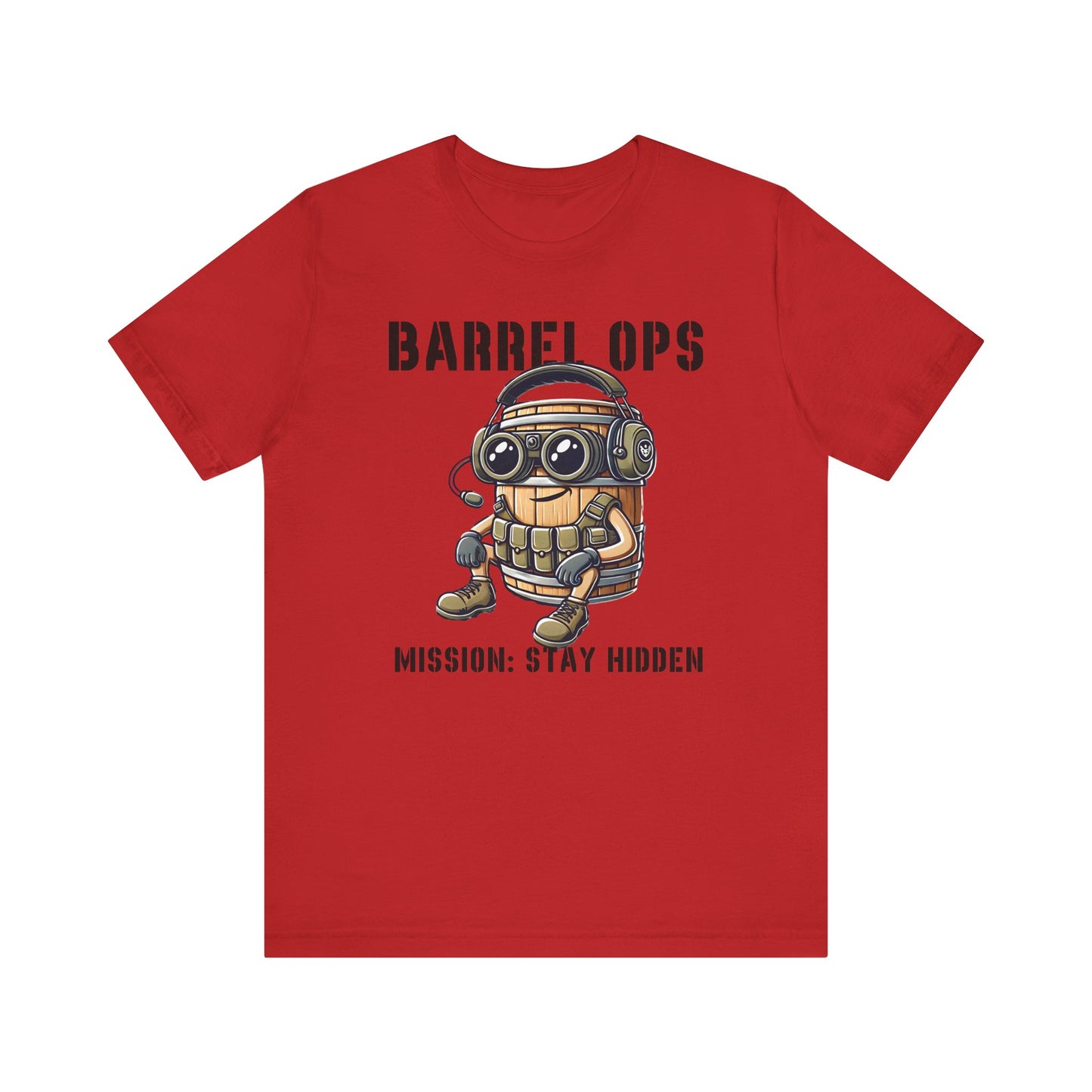Barrel Ops Tactical Cartoon Shirt | Funny Prop Hunt Design | Mission Stay Hidden Illustration | Gamer Graphic | Unique Military Barrel