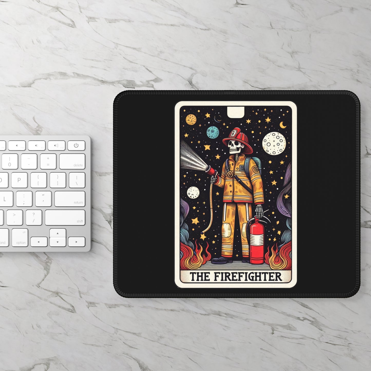 Firefighter Tarot Card Non Slip Mouse Pad | Heroic Office Desk Decor Firefighter Gift Tarot-Inspired Desk Mat | Firefighter Desk Accessory