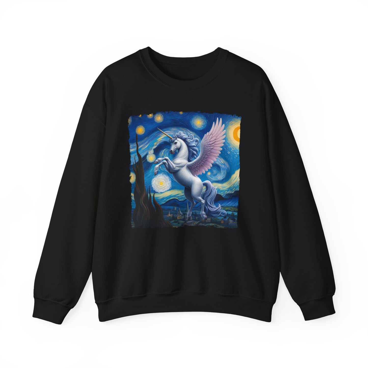 Magical White Unicorn Night Sky Crewneck Sweater Starry Night-Inspired Fantasy Art Pullover Sweatshirt Enchanted Unicorn Gift Fantasy Lovers