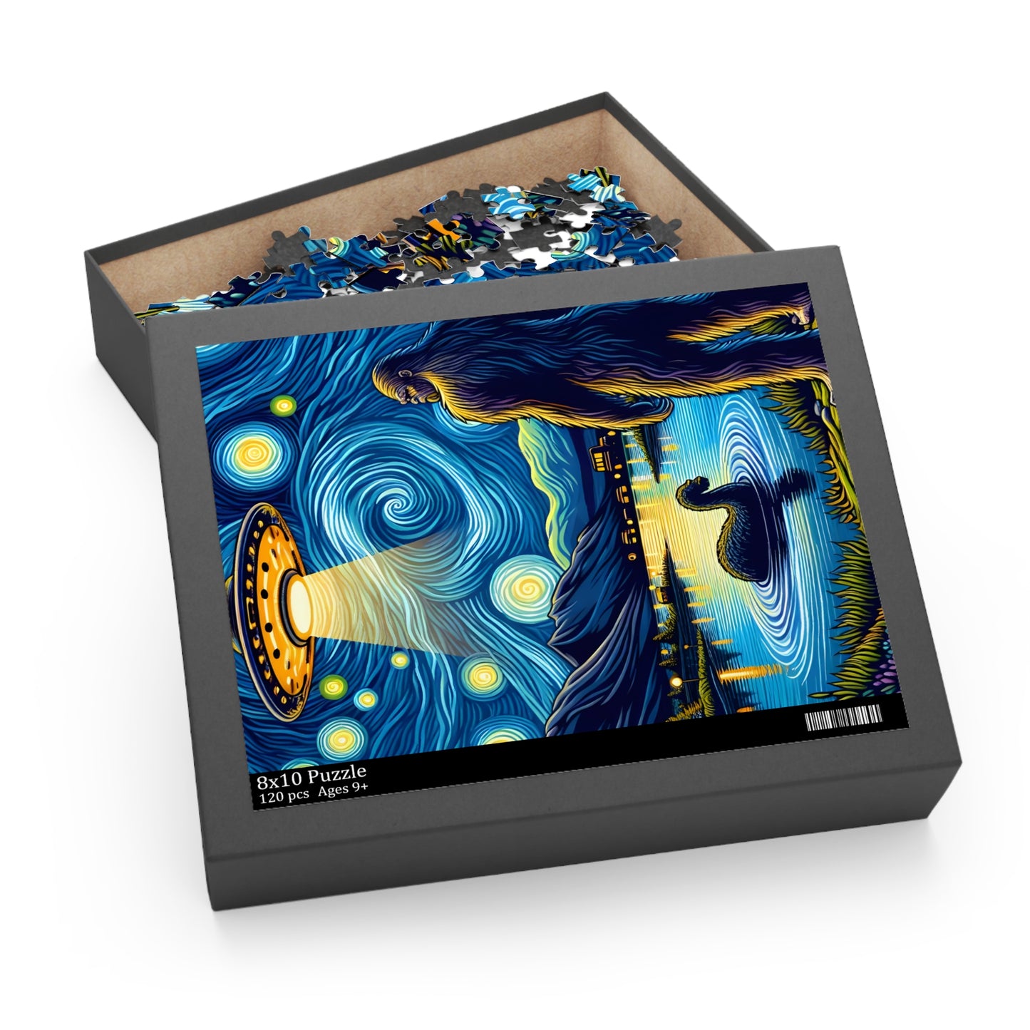 Bigfoot Alien Spaceship Jigsaw Puzzle 120-500 Pieces | Sasquatch Meets Extraterrestrial Art for UFO Lovers Bigfoot Fans Mythical Creature